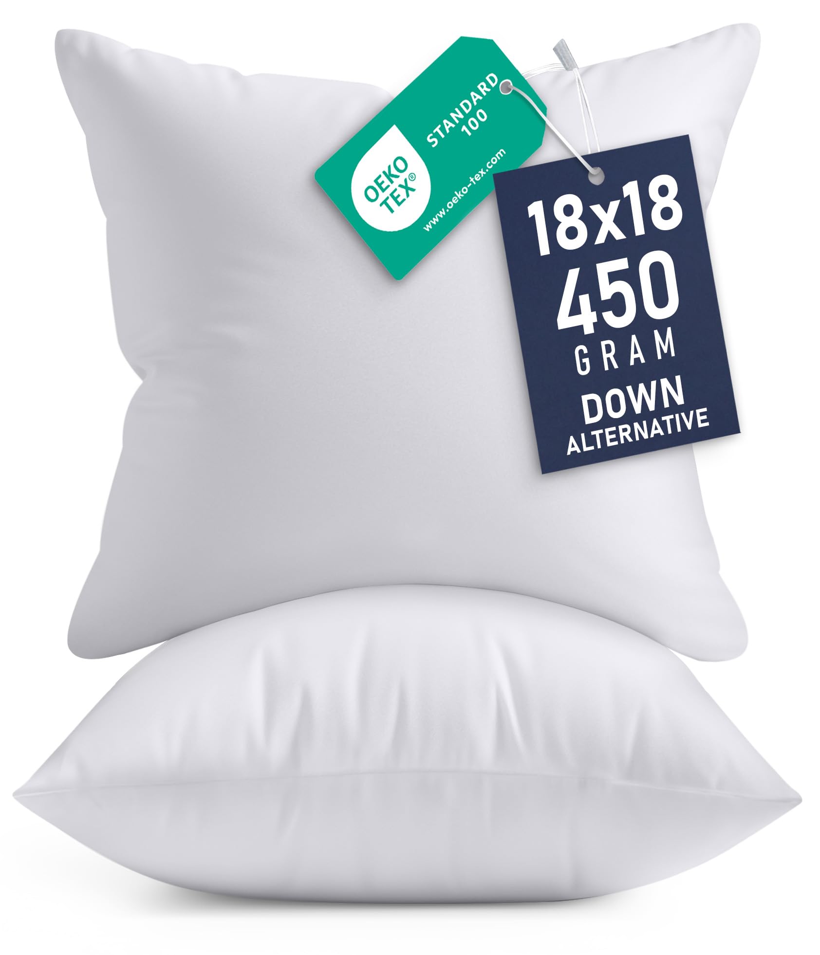 Decorative Pillow Inserts (2 Pack, White) - Square 18x18 Sofa Bed Pillows - Indoor Pillows by Utopia Bedding (Cotton)
