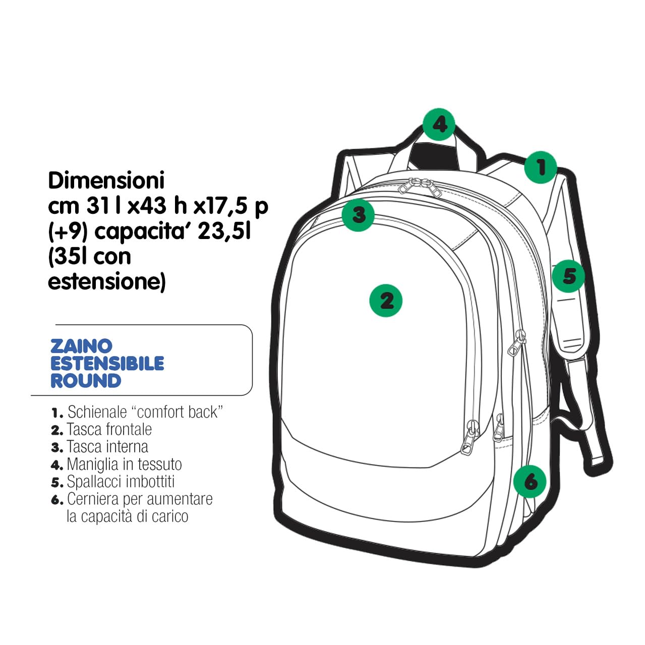 Go Pop - Zaino Estensibile - con 3 Grafiche Frontali Intercambiabili e Pop-Up, 3 Scomparti con cerniera, Schienale e Spallacci Imbottiti, adatto alla scuola primaria, 31 l x43 h x17,5 p cm