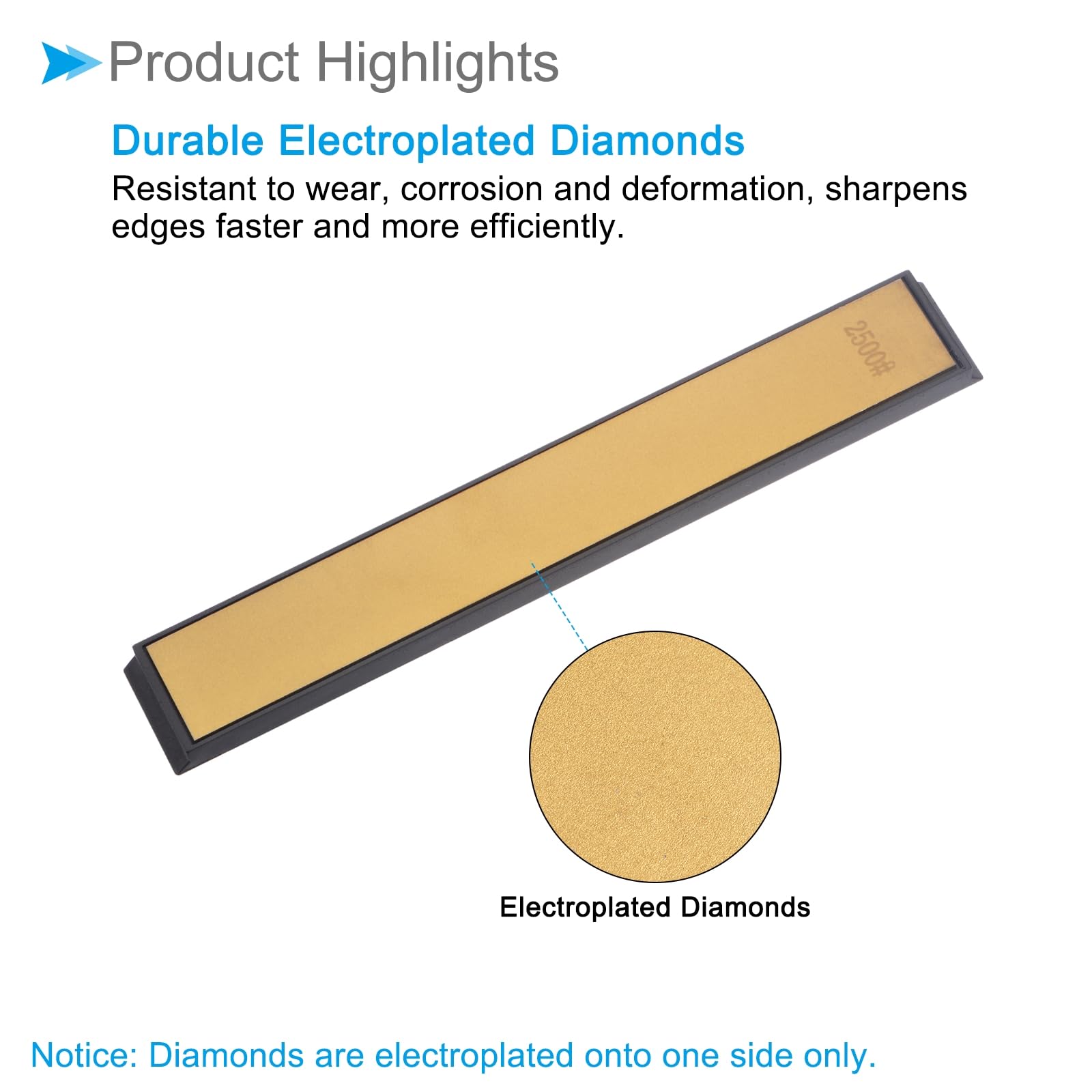 CoCud Diamond Sharpening Stone, 2500 Grit 6" x 0.8" Total Size, Titanium Coated Whetstone Sharpener Abrasive Tool - Image 4