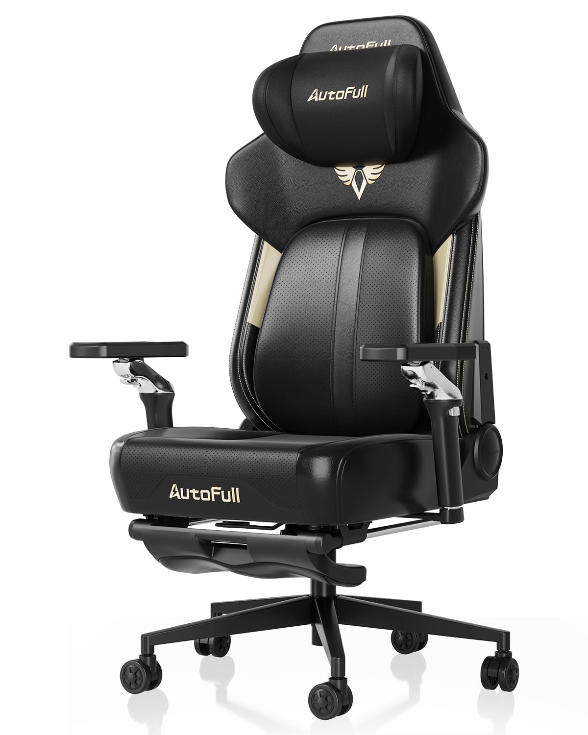 AutoFull M6 Ultra 2.0 Silla Gaming Ergonómica | Silla de Juego con Función de Masaje, Reposabrazos Mecánicos 720°, Soporte Lumbar Ajustable, Cojín de Cabeza Regulable | con Reposapiés de Cuero