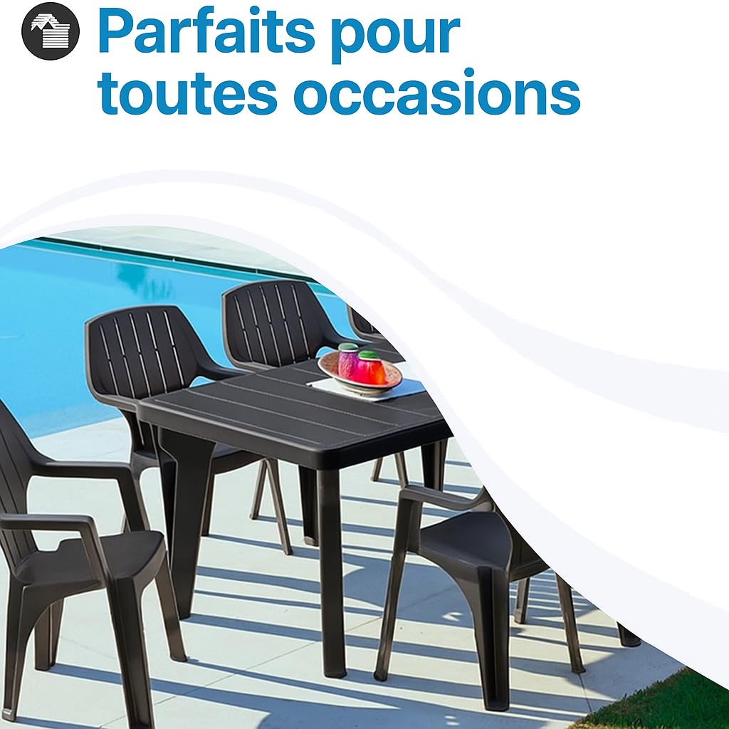 Tomaino - Ensemble de chaises de Jardin empilables en Plastique -Chaise d'extérieur en Plastique Effet Bois (Noir)
