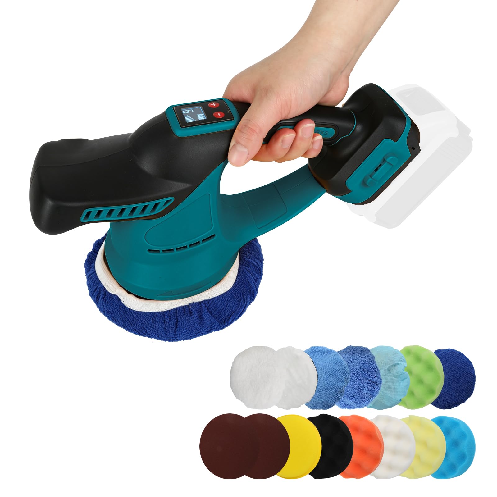 Lucidatrice auto per Makita 18 V, lucidatrice eccentrica senza spazzole da 15,2 cm, con velocità a 6 livelli fino a 6000 giri/min, per lucidatura, cera, trattamento auto (blu, per Makita)