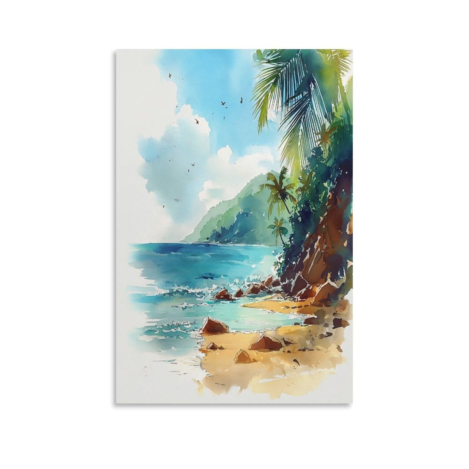XWYMXZ Jamaica Watercolor Painting Retro Travel Poster 20x30inch(50x75cm) Vintage Watercolor Canvas Art