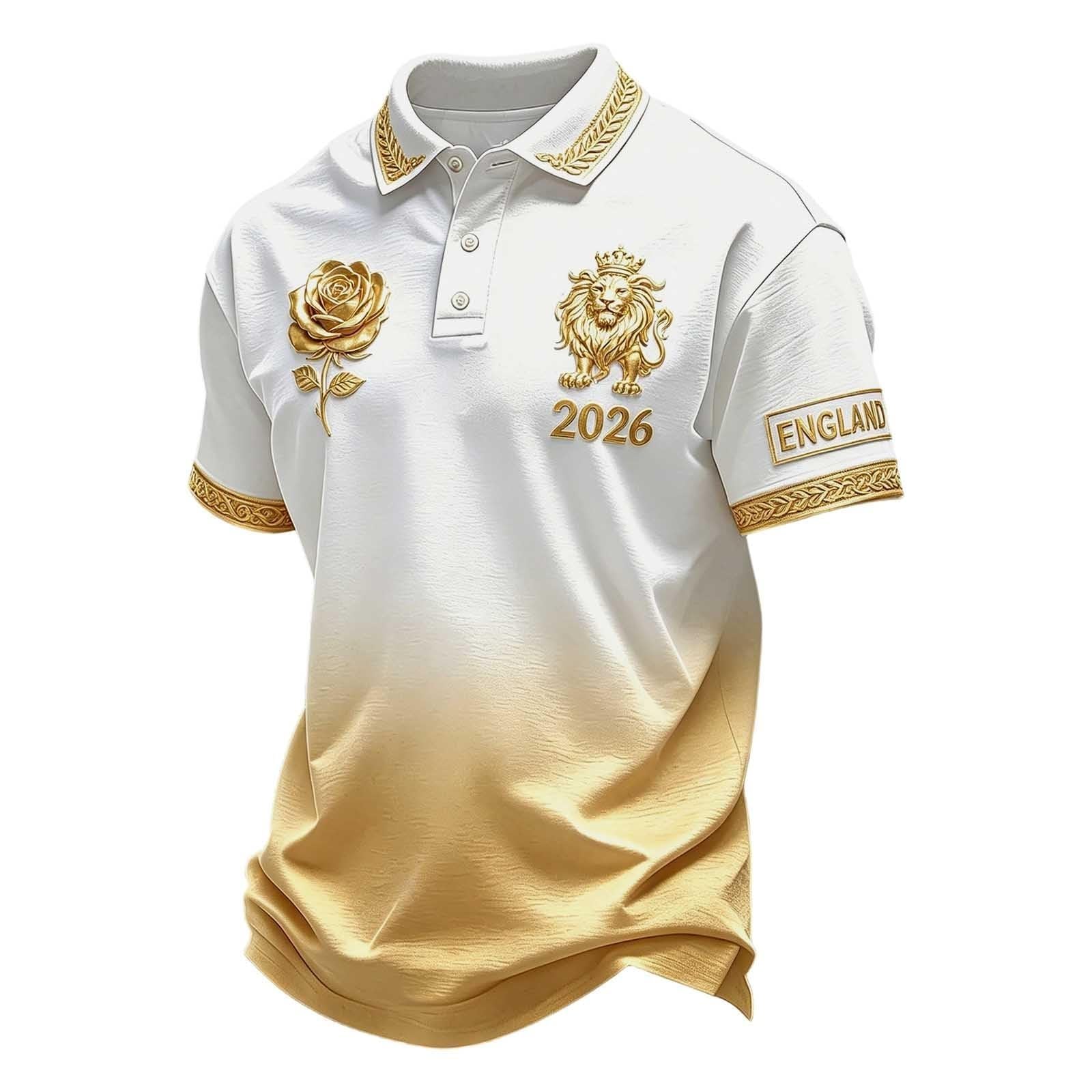 England World Cup Shirt 2026 Men’s Short Sleeve Poloshirts Button Down Lapel England Britain Football T-Shirt Stretch Breathable Sports Tops
