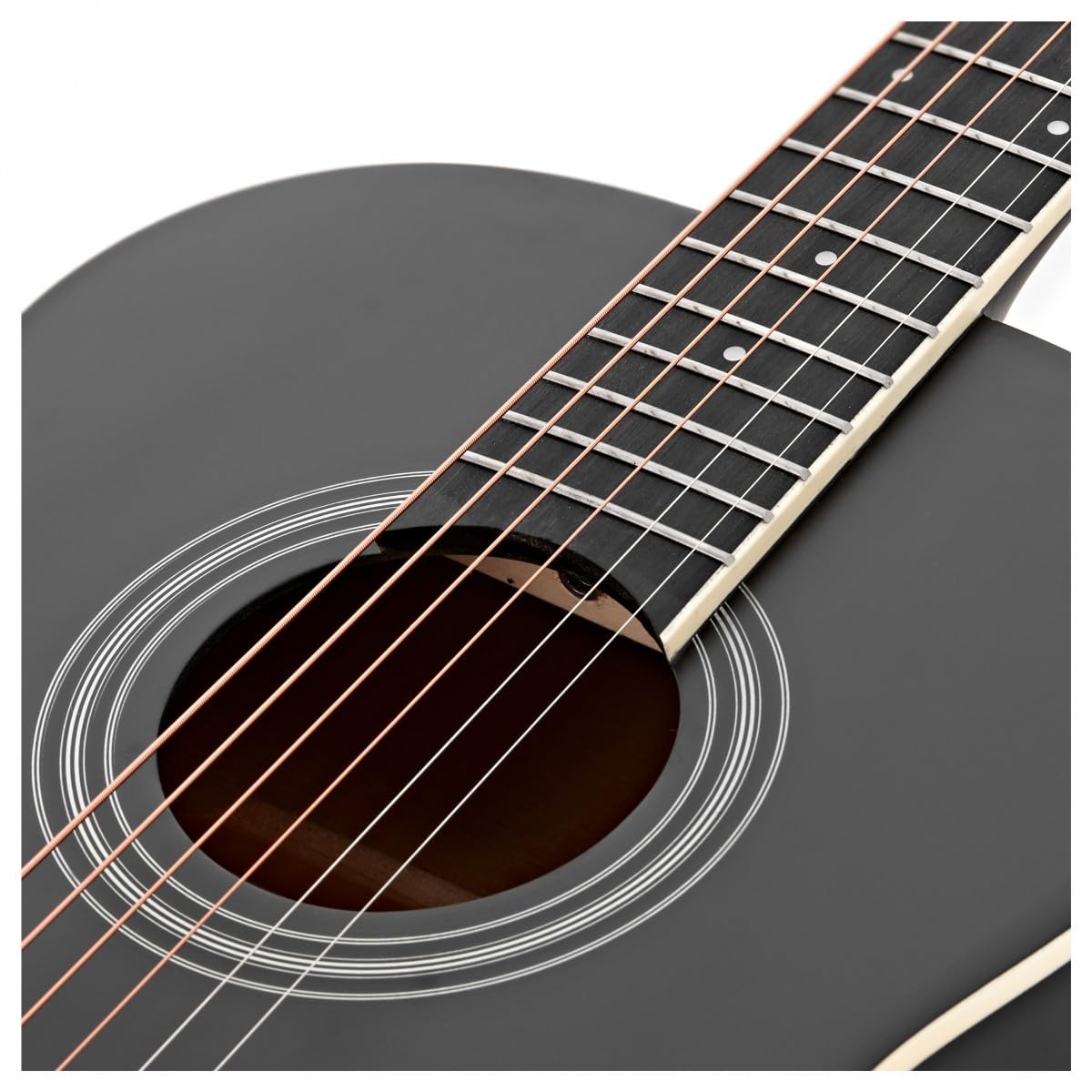 Chitarra acustica Parlour e pacchetto di accessori di Gear4music, nero | Corpo Compatto Ideale per Viaggiare, Tiglio per Toni Chiari ed Equilibrati, Borsa Corde Accordatore e Capotasto, Nero
