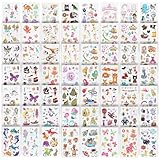 Plus de 555 tatouages temporaires uniques, 60 feuilles de tatouages temporaires uniques, motifs sirène, dinosaure, bébé requin et animaux – Idéal pour les sacs de fête, les cadeaux d'anniversaire, les