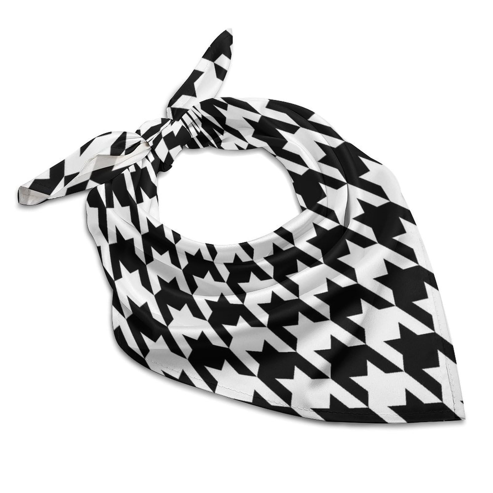 KMRHOUTIQ 18" Silk Like Head Scarf for Women Fashion Square Houndstooth Black Bandana Pack Neckerchief Boho Sleeping Headscarf Hair Wrap Headband Satin Neck Scarfs for Bag Purse Hair Scarves