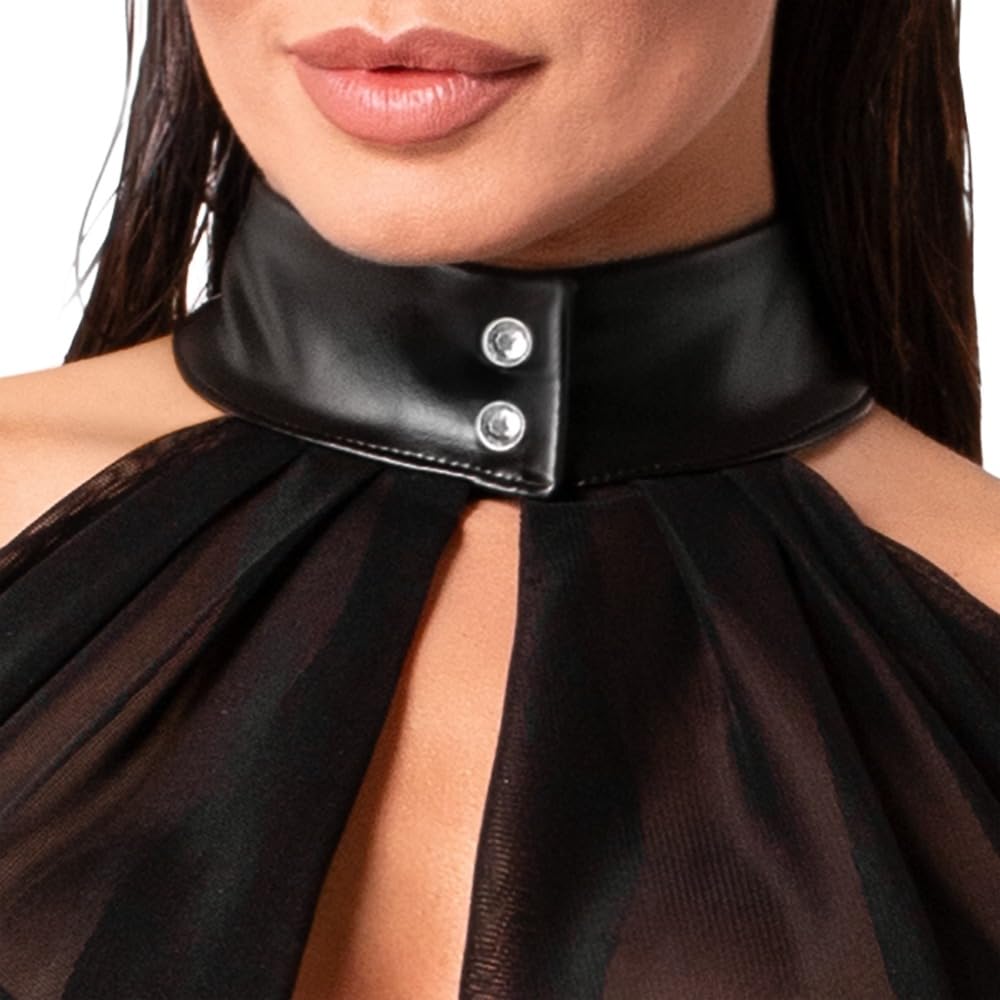 Noir Bolero Luftiges Transparent-Top im Cape-Style: Asymmetrisch, Schulterfrei mit Neckholder, Feiner Stretchtüll 4XL