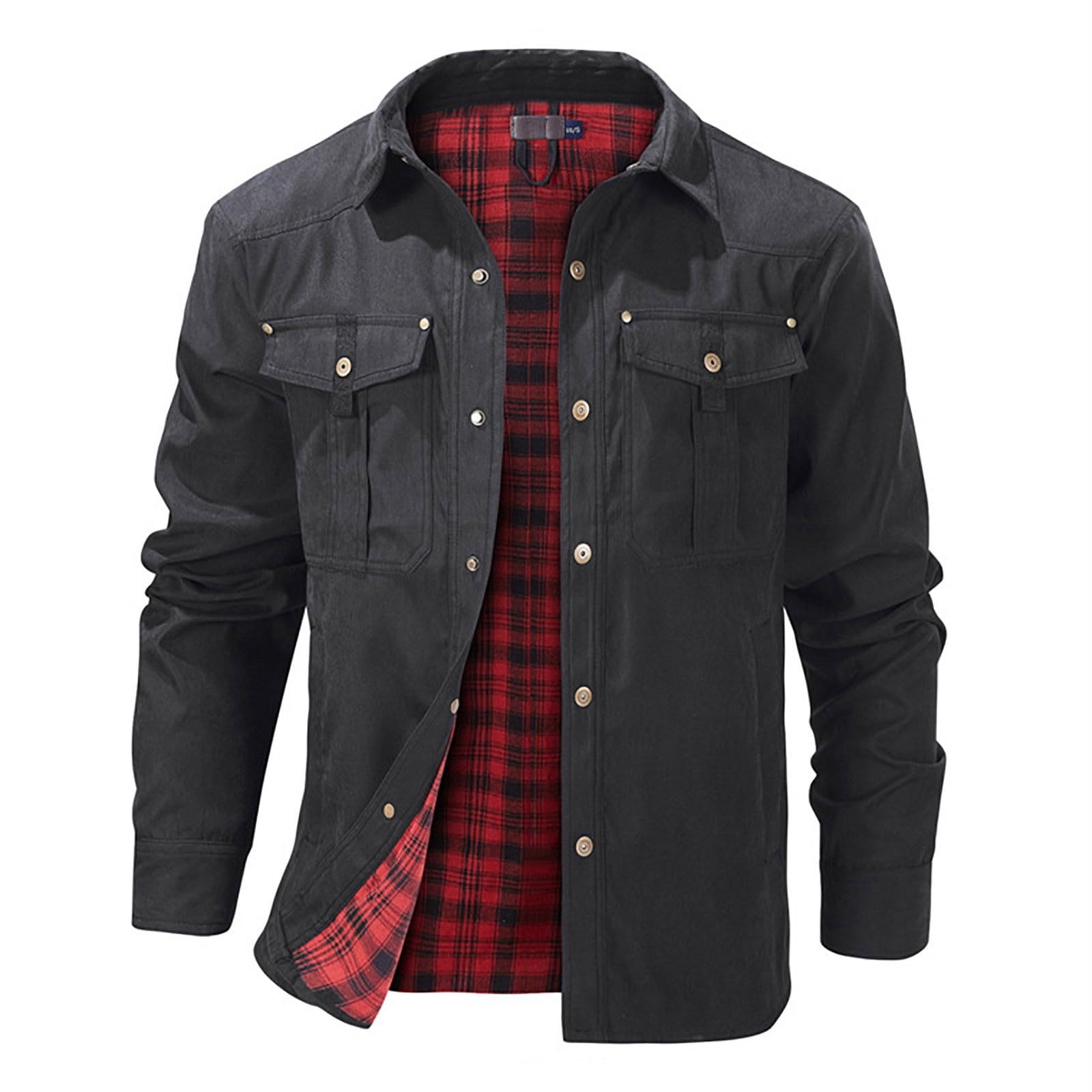 Generico Giacchetto Uomo - Cardigan con Bottoni in Flanella A Quadri con Colletto Giacca Casual Giacca Invernale alla Moda E Comoda