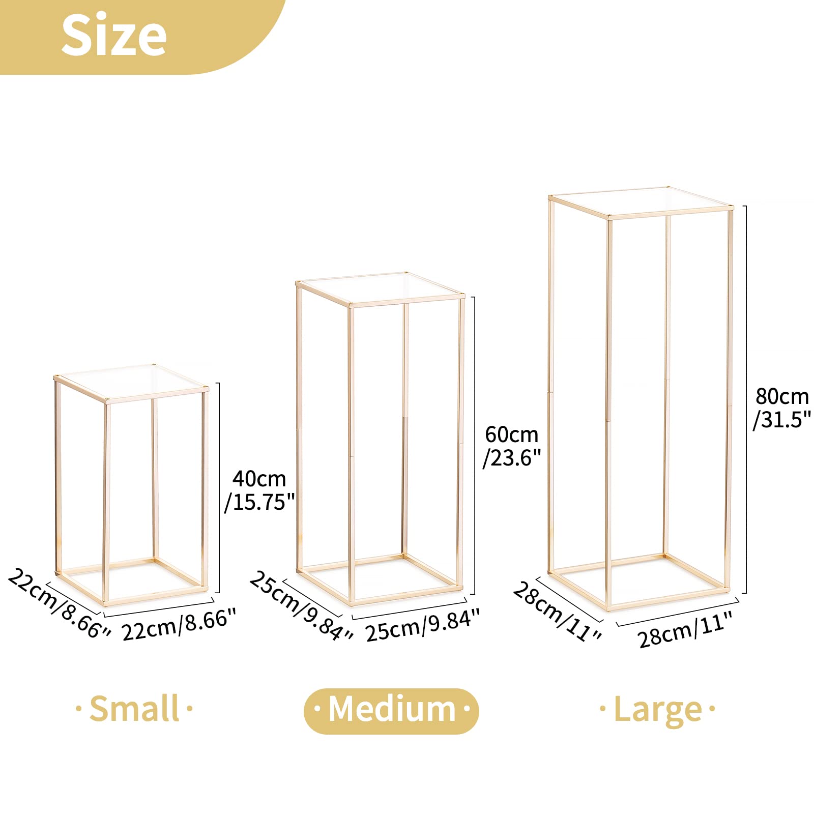 NUPTIO Centres de Tables avec Panneau Acrylique, 60cm Hauteur, 2 Pièces | Construction Métal, Support Fleurs, Doré Présentoir, Colonne pour Mariage, Fêtes, Maison