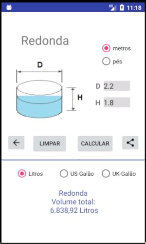 Volume da Piscina - Calculadora