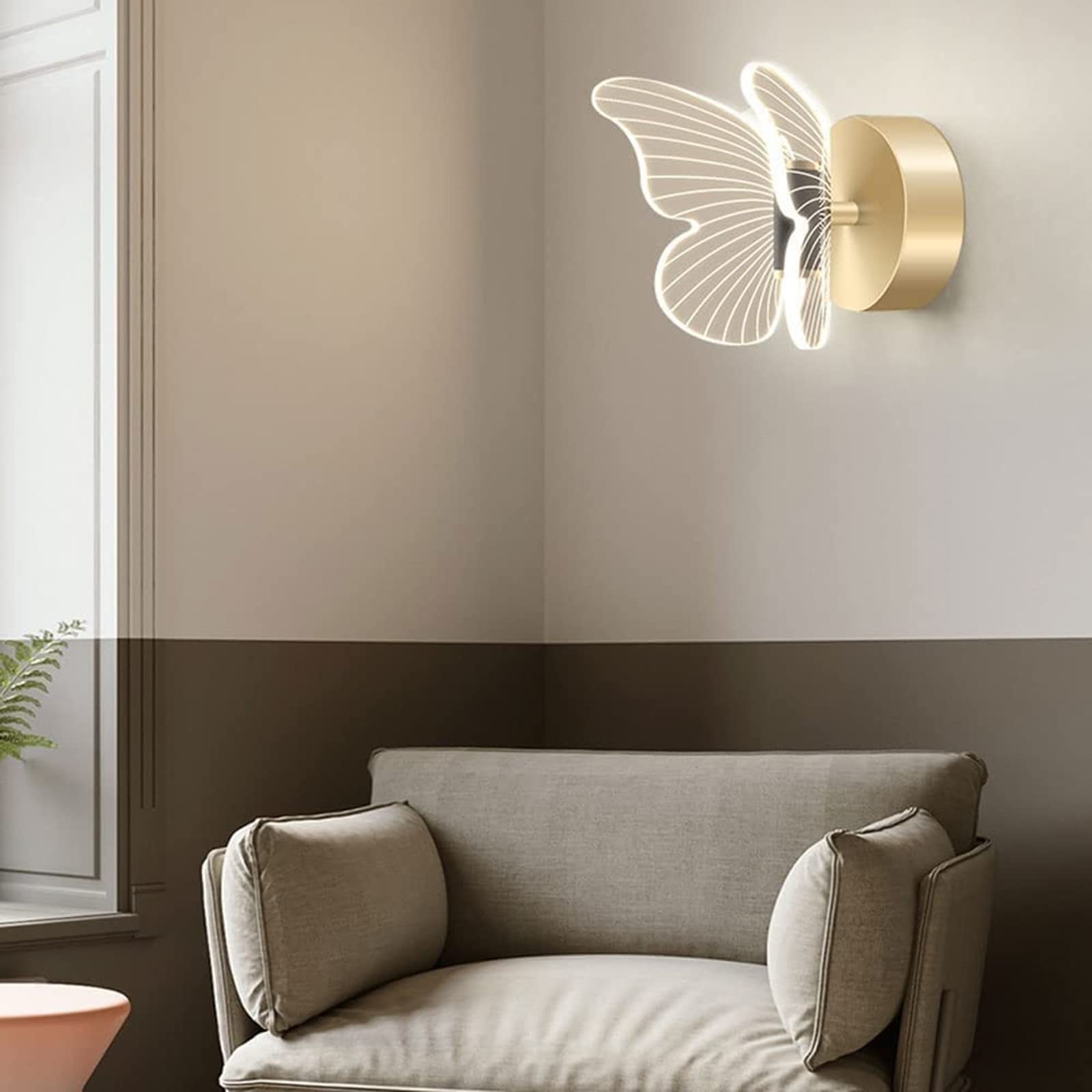 Lampa ścienna nocna dekoracyjna lampa 6W nowoczesna złota motyl lampa ścienna, oświetlenie nocne do sypialni, dziecięca dziewczyna sypialnia niemowlęca dekoracja ścienna latarnia, ciepłe światło,