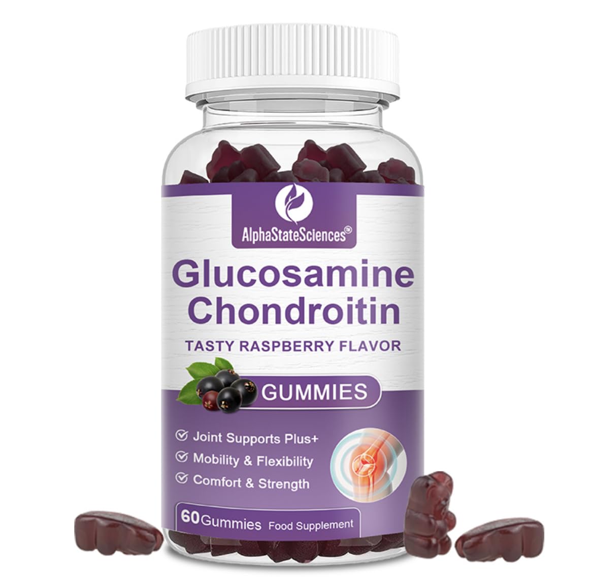 Raspberry Bliss Glucosamine Chondroitin Gummies 1500mg High Strength - 60 Gummies