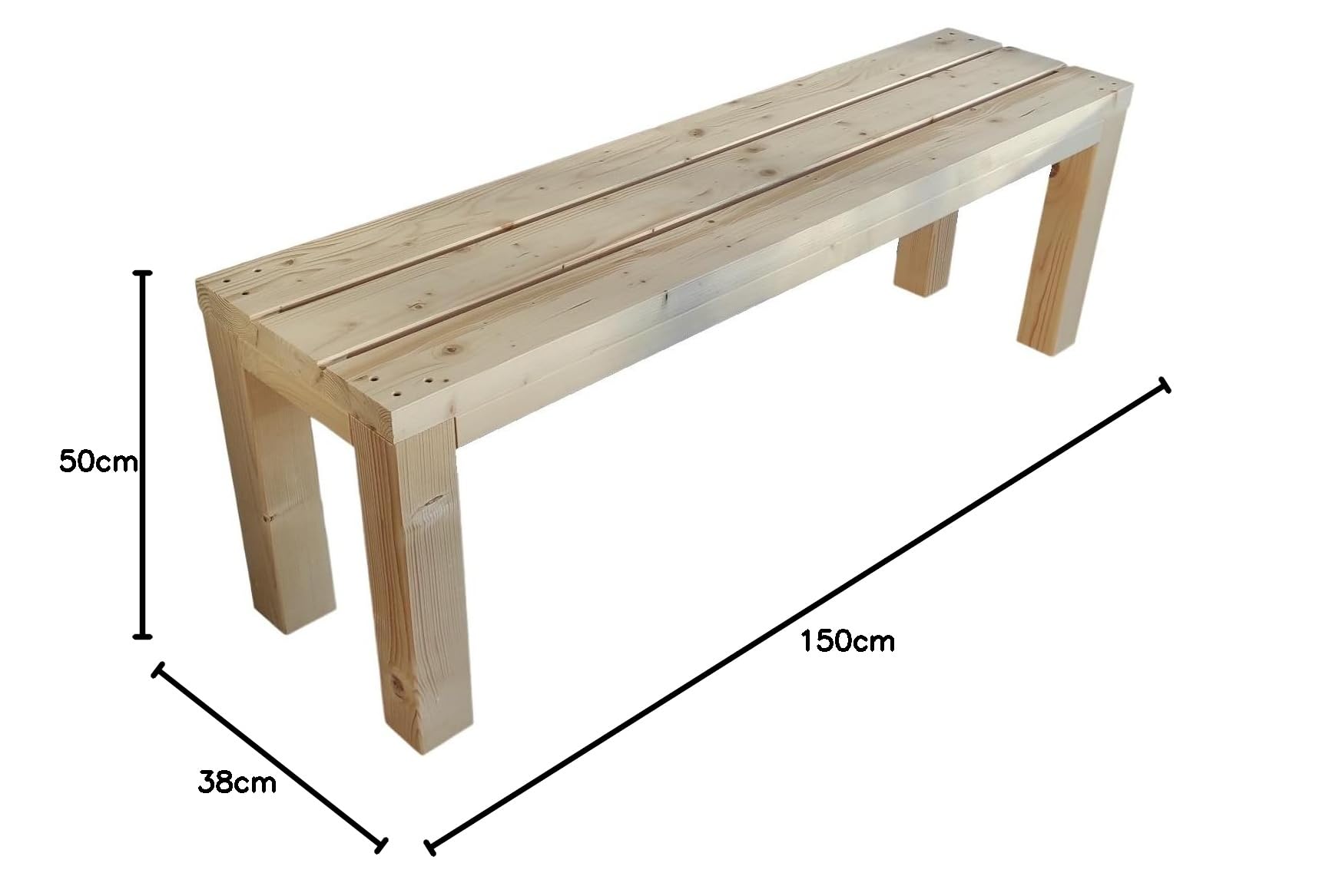 TOTAL WOOD 2012, Banco de Madera de Abeto Natural, Modelo Classico, Elemento de decoración, Asiento de Madera, Ideal para Interior y Exterior, también a Medida (150x38,5x50)