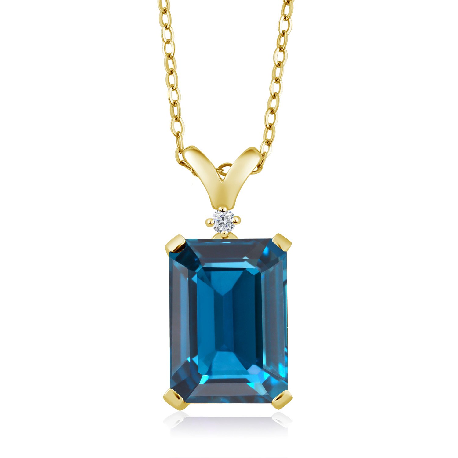 Gem Stone King 5-10 Cttw Gemstone Birthstone and White Diamond Pendant Necklace for Women | 18K Yellow Gold Plated Silver | Emerald Cut 14X10MM with 1MM Round Accent | 18 Inch Chain