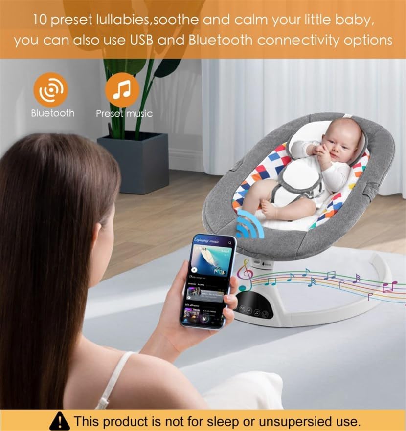 Image of Soobaby Baby Swing for Infants,Electric Swing for Babies,Portable Swing for Baby Boy Girl,Remote Control Indoor Baby Rocker with 5 Sway Speeds,Music and Bluetooth,Deep Gray