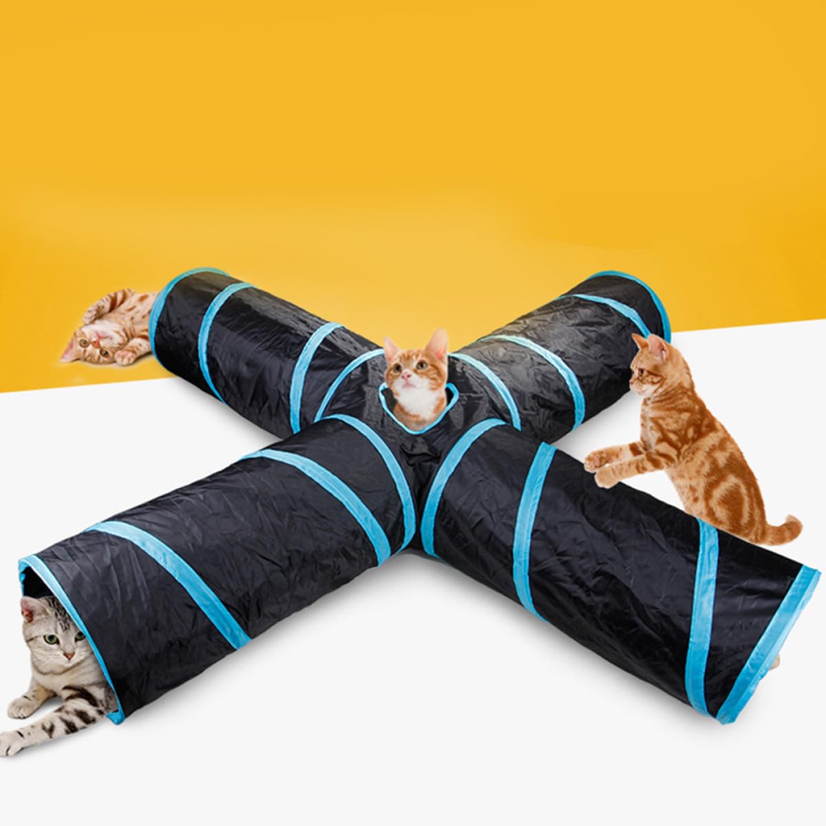 Tunnel per Animali a 4 Direzioni con Carta Rumorosa, 1 Pezzo, Blu | Poliestere, 4 Tunnel Collegati, Borsa per Trasporto Inclusa, per Coniglio e Cane, Gioco e Nascondiglio