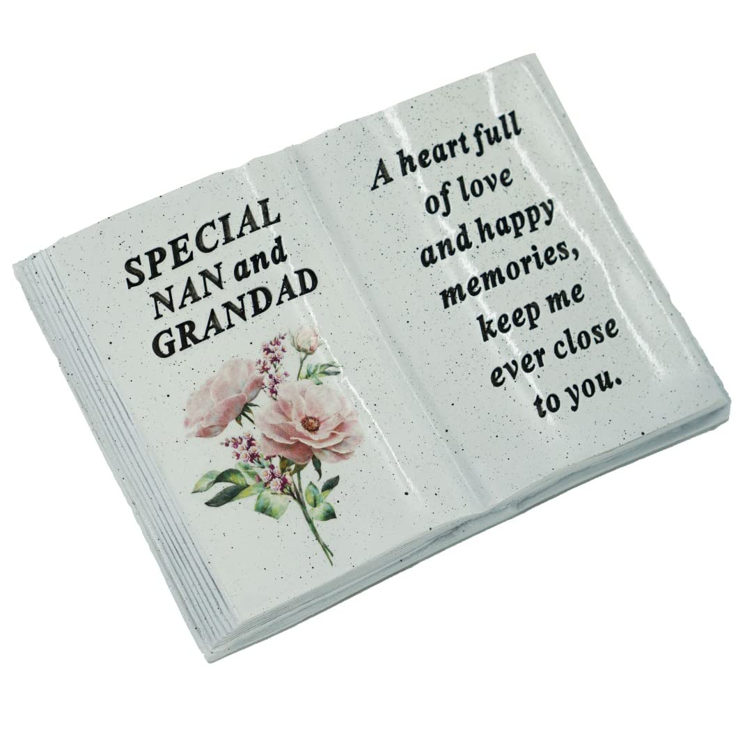 Angraves Special Nan and Grandad Pink Peony Flower Graveside Book Ornament Memorial Grave Plaque