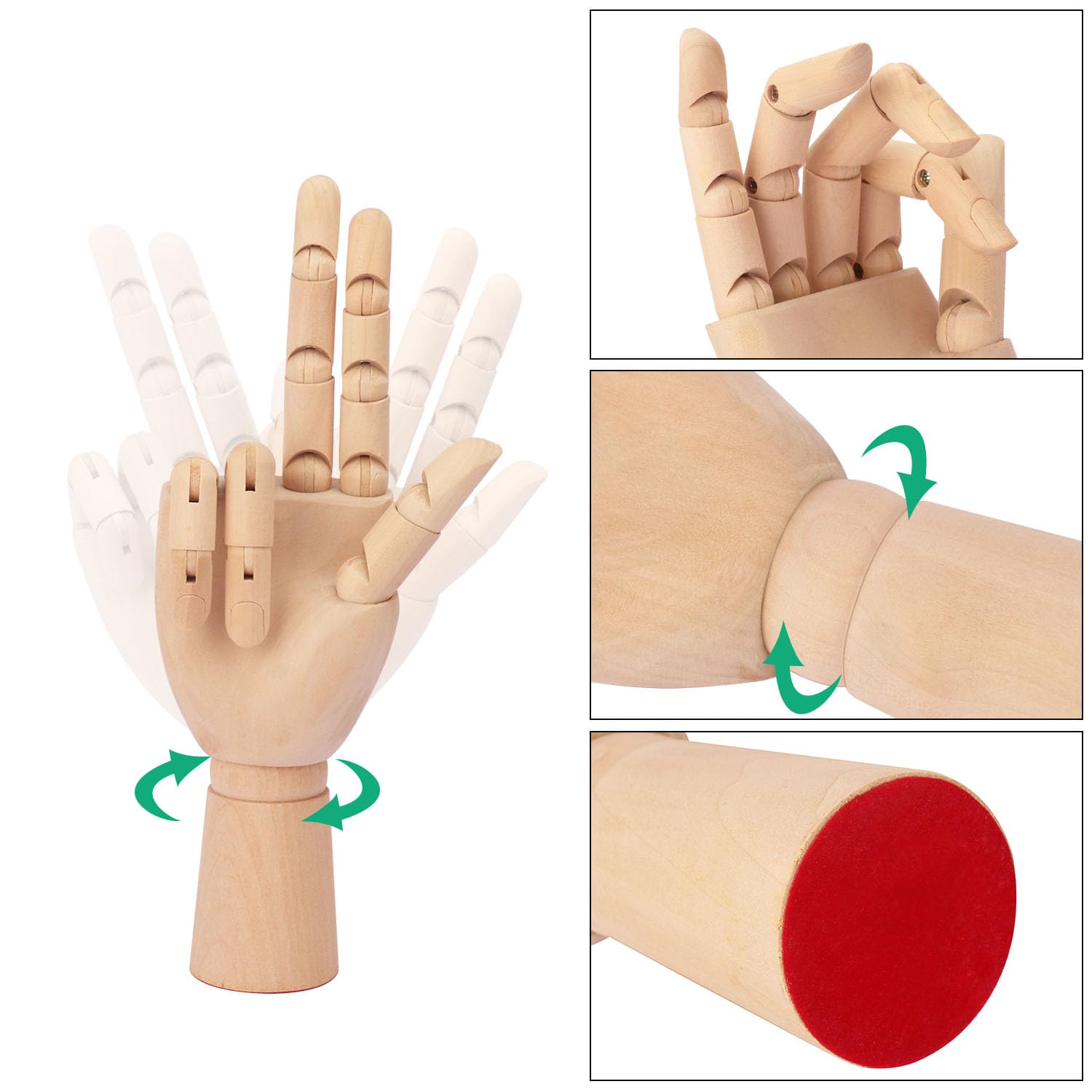 Künstler-Handmodell, Holzpuppe zum Zeichnen, links und rechts, Holzmodell-Hand zum Skizzieren, Zeichnen und Kunstbedarf, Heimbüro, Schreibtischdekoration, 25,4 cm, 4 Stück
