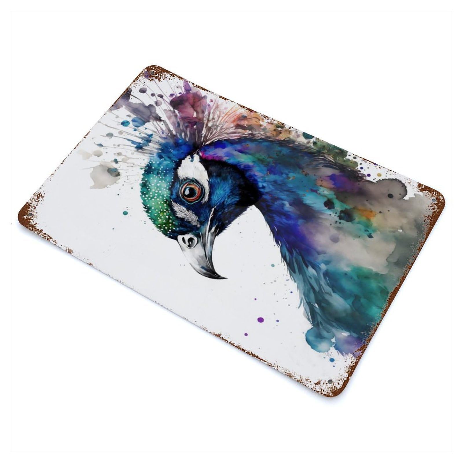Garage Style Peacock Feather Decorative Tin Sign 11.8"x7.9", Rustic Home Decor for Bar And Workshop