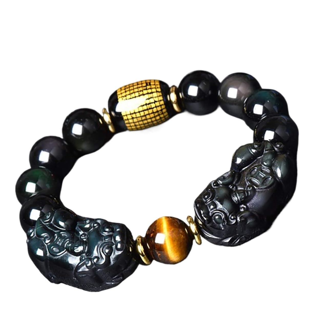 YNIYUJKL Beaded Bracelets Feng Shui Double/Bracelet Attracts Wealth And Prosperity, Rainbow Obsidian, Heart Sutra,Rainbow-12 mm