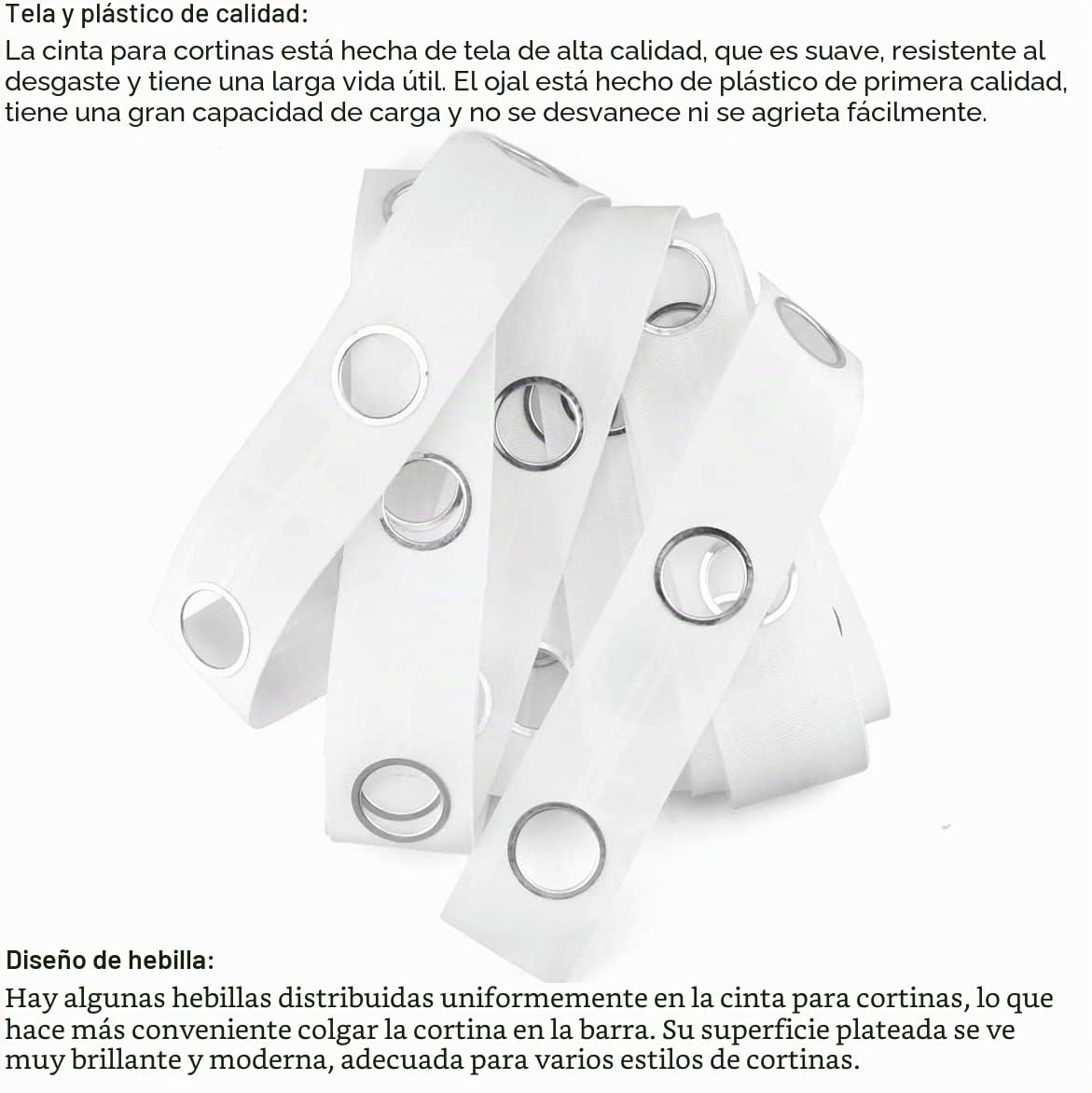 Cinta de Cortina Con Ojales de 10 m, 60 Anillos, Accesorios de Costura, Plateada, Para Cortinas Perforadas, Cabecera y Decoración de Bricolaje