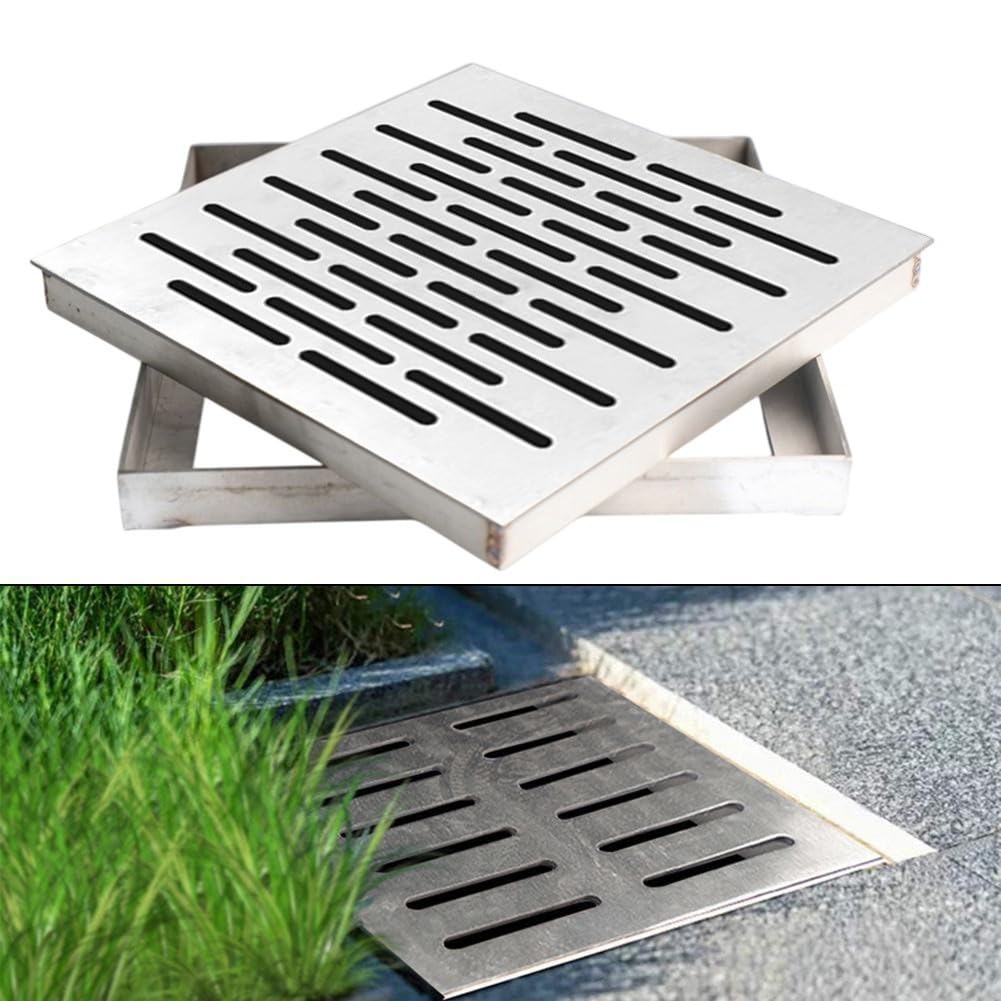 Griglia di scarico quadrata in acciaio inox, antiruggine, per esterni, giardino, doccia, pavimento (300 x 300 x 20 mm)