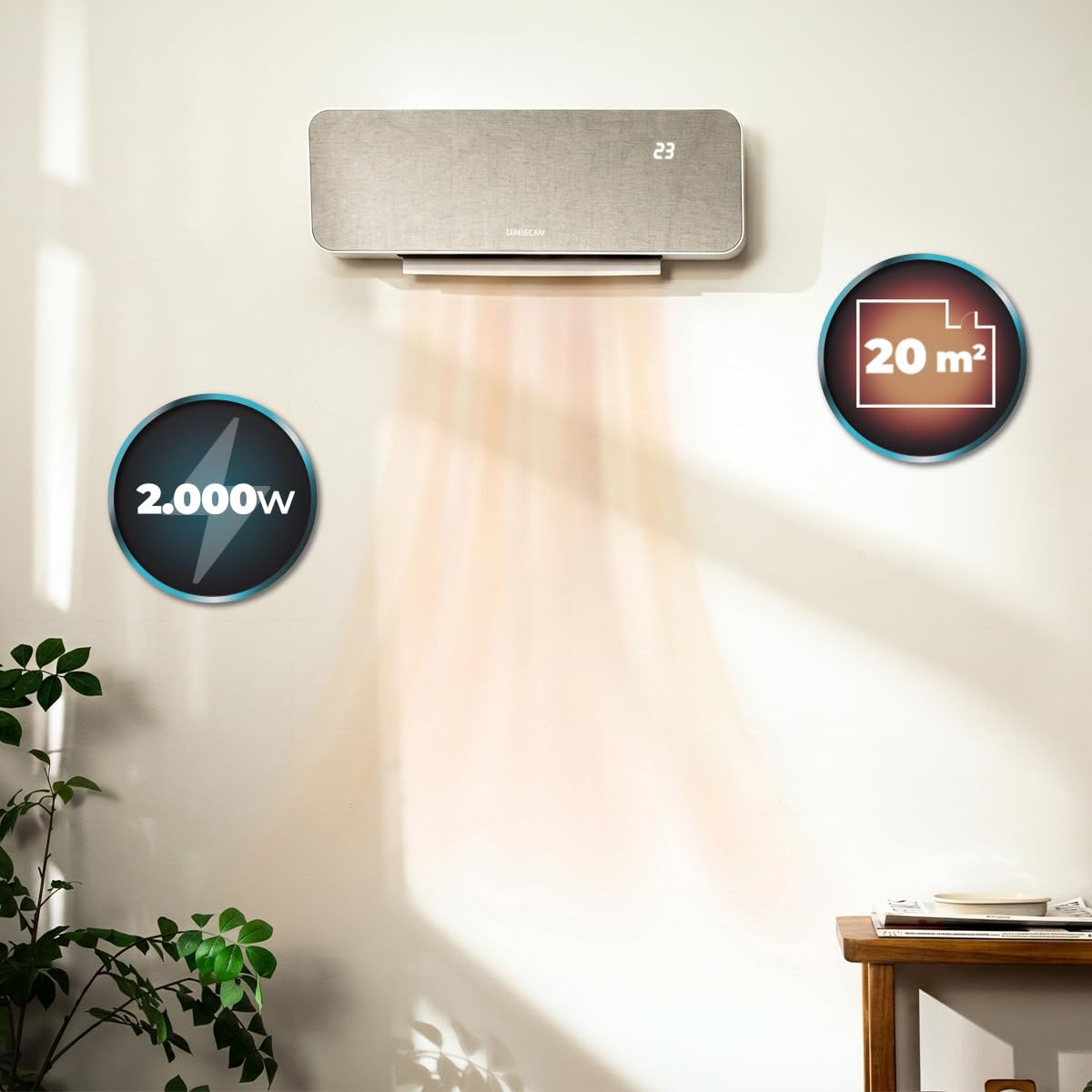 Cecotec Chauffage Céramique Mural ReadyWarm 3000 Textile. 2000W, 3 Modes, Oscillation, LED, Télécommande, Minuteur, Sécurité, Design Tissu Moderne, Couverture 20m², Chaleur Uniforme