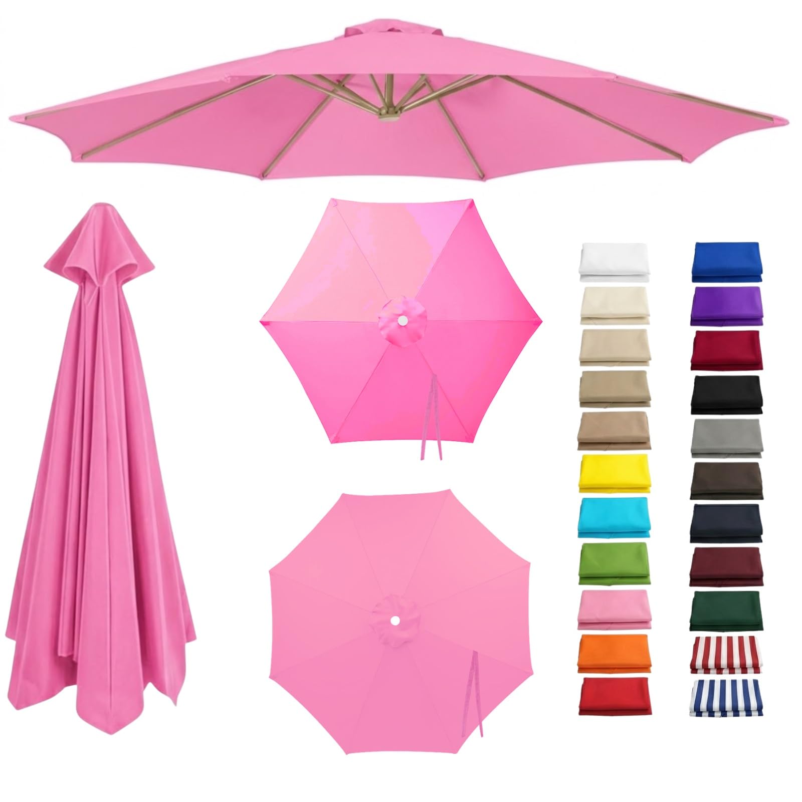 Patio Umbrella Replacement Cover for Cantilever Sunshade 6/8 Arms, 2.0m 2.5m 2.8m 3.3m 4.0m Garden Parasol Canopy Fabric Waterproof, Umbrella Replacement Cover(Pink,6-RIBS-8.2FT/2.50m)