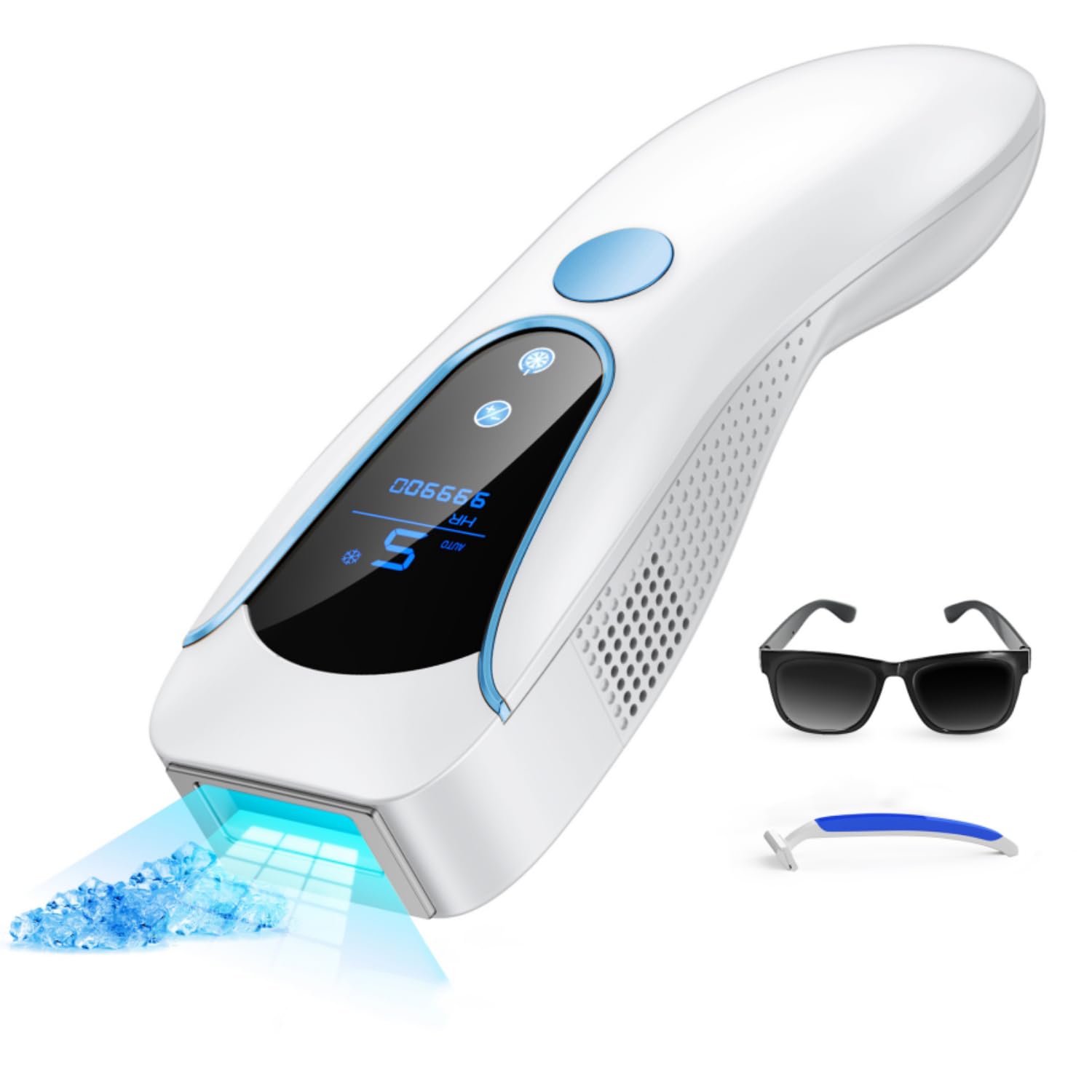 Depiladora Laser IPL con Función de Refrigeración 999,900 Flashes, Azul | 9 Niveles de Energía Depiladora Luz Pulsada con 2 Modos, 19.35J Laser Depilacion para Mujer y Hombre, Todo el Cuerpo