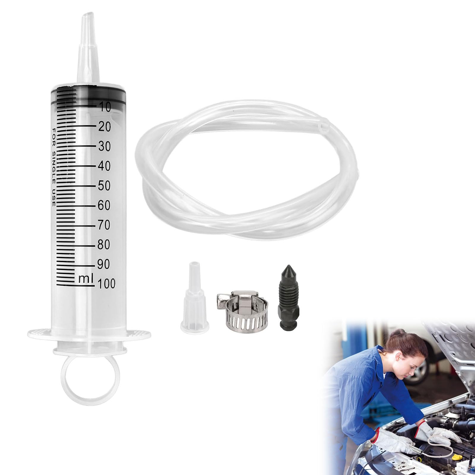 100ml Siringa di Plastica con Tubo, Kit di Spurgo dell'Olio del Freno a Siringa, Strumento di Spurgo da 100 Ml, per Liquidi, Olio, Kit