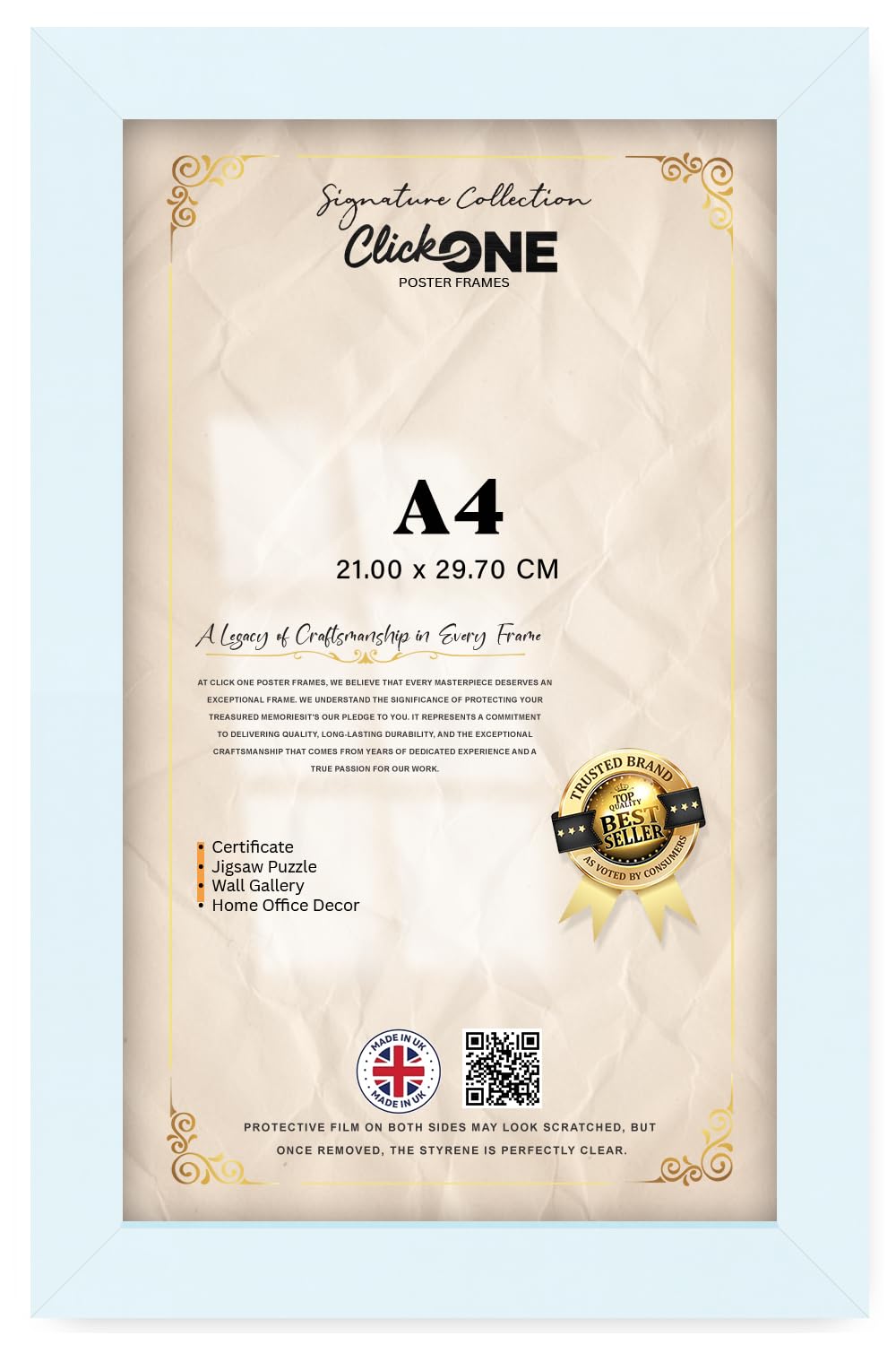 Click One | Modern Picture Frame A4 (21.00 X 29.70 CM) Poster Frame — Multiple Sizes For Personalized Photo, Certificate, Art Print Display, Rectangle View For Home And Office White 11 X 8 Inch
