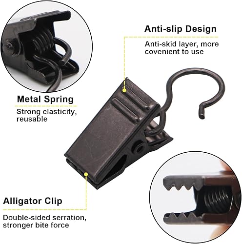 Miniatura 4 de GUKBIAY Paquete de 80 clips de cortina de metal, clips de gancho pequeños de alta resistencia para decoración de interiores y exteriores
