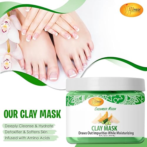Miniatura 7 de SPA REDI - Máscara de arcilla, pepino y melón, 16 onzas - Pedicura y limpieza profunda corporal, purificación de poros de la piel, desintoxicante e