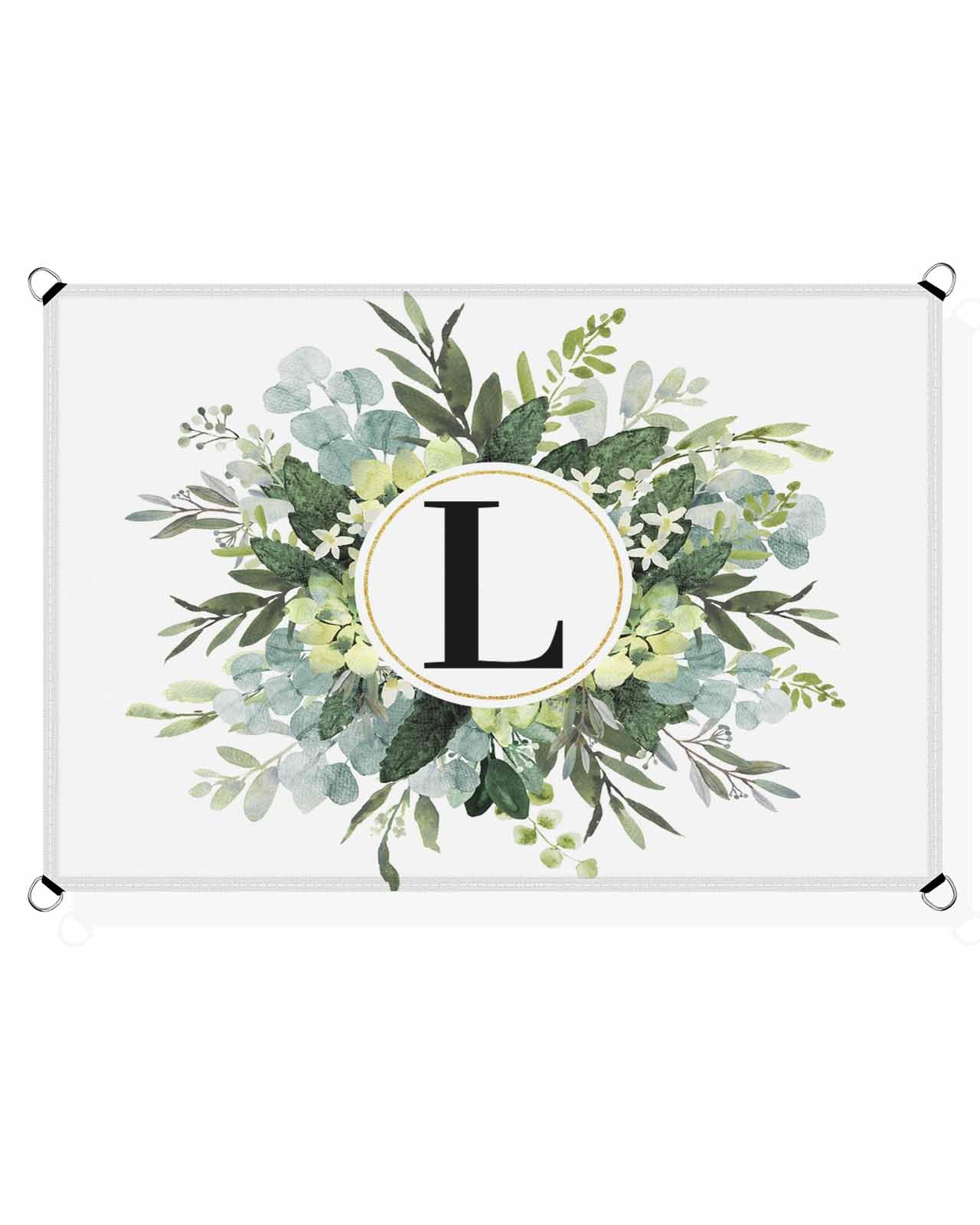 Boanket Sun Shade Sail 8' x 10', Eucalyptus Leaves Rectangular Waterproof Outdoor Sun Shades, L Monogram Letter Watercolor Teal Botanical Shade Cloth for Patio Deck Terrace Garden Lawns Beach Backyard