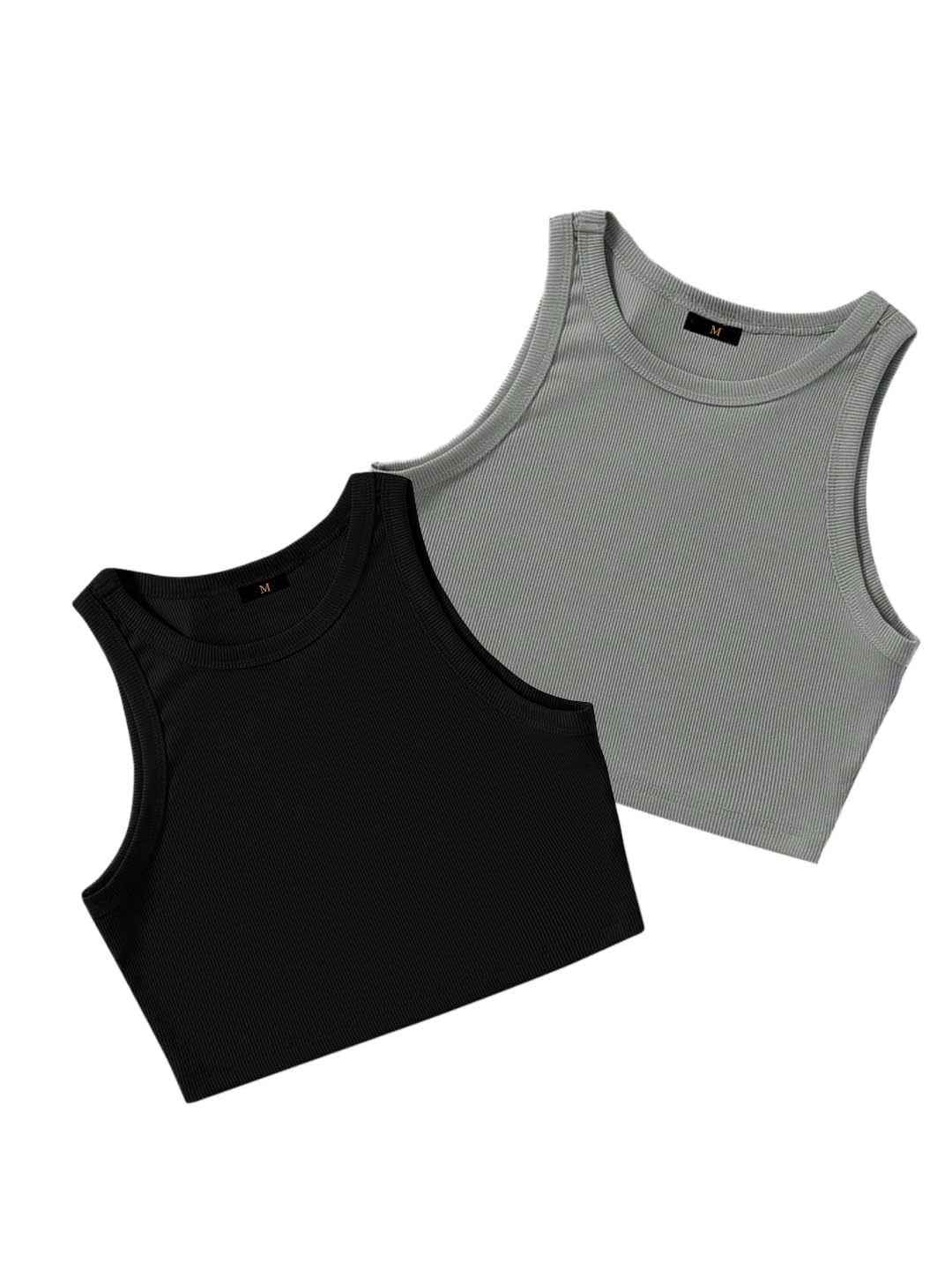 Pack de 2 camisetas sin mangas acanaladas elegantes con cuello redondo para mujer y top corto occidental