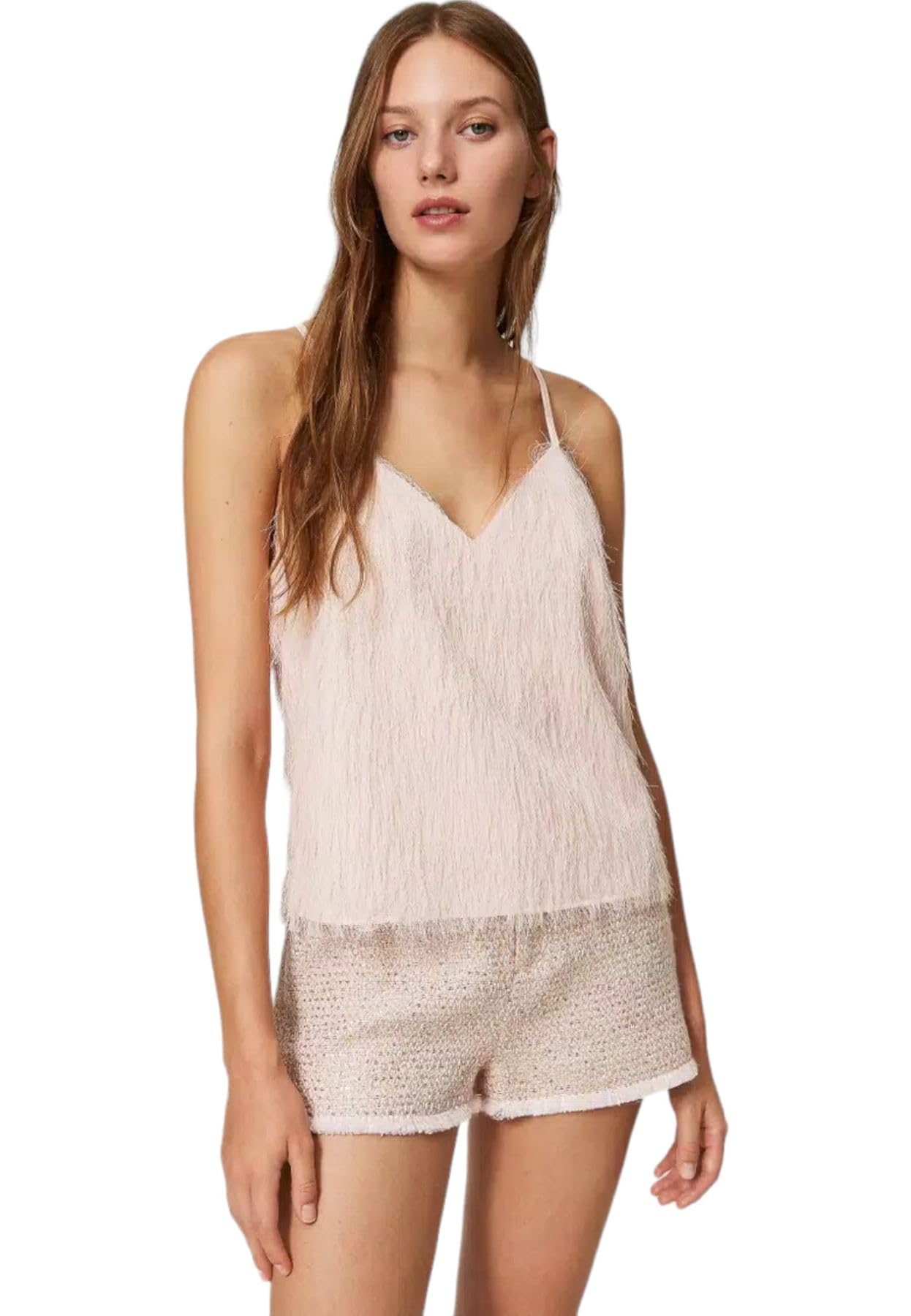 TWINSET Top con Fili Effetto Piume da Donna Cupcake Pink - 40