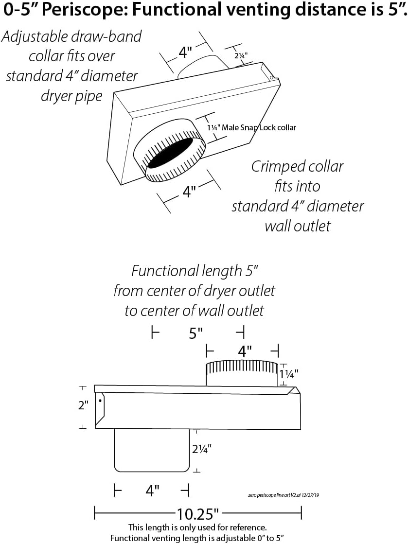 Builder's Best 84049 SAF-T-Duct Zero Dryer Vent Periscope, Adjustable 0-5" Length, Aluminum