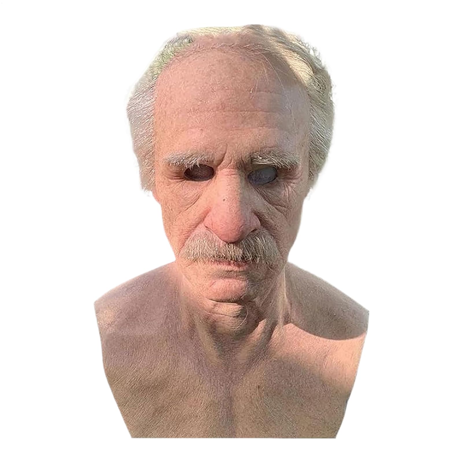 Renchey Máscara Facial Humana Realista - Máscara De Hombre Mayor De Terror - Accesorios De Disfraz Con Cabello Y Barba Blancos Para Fiestas, Teatro Y Eventos Temáticos