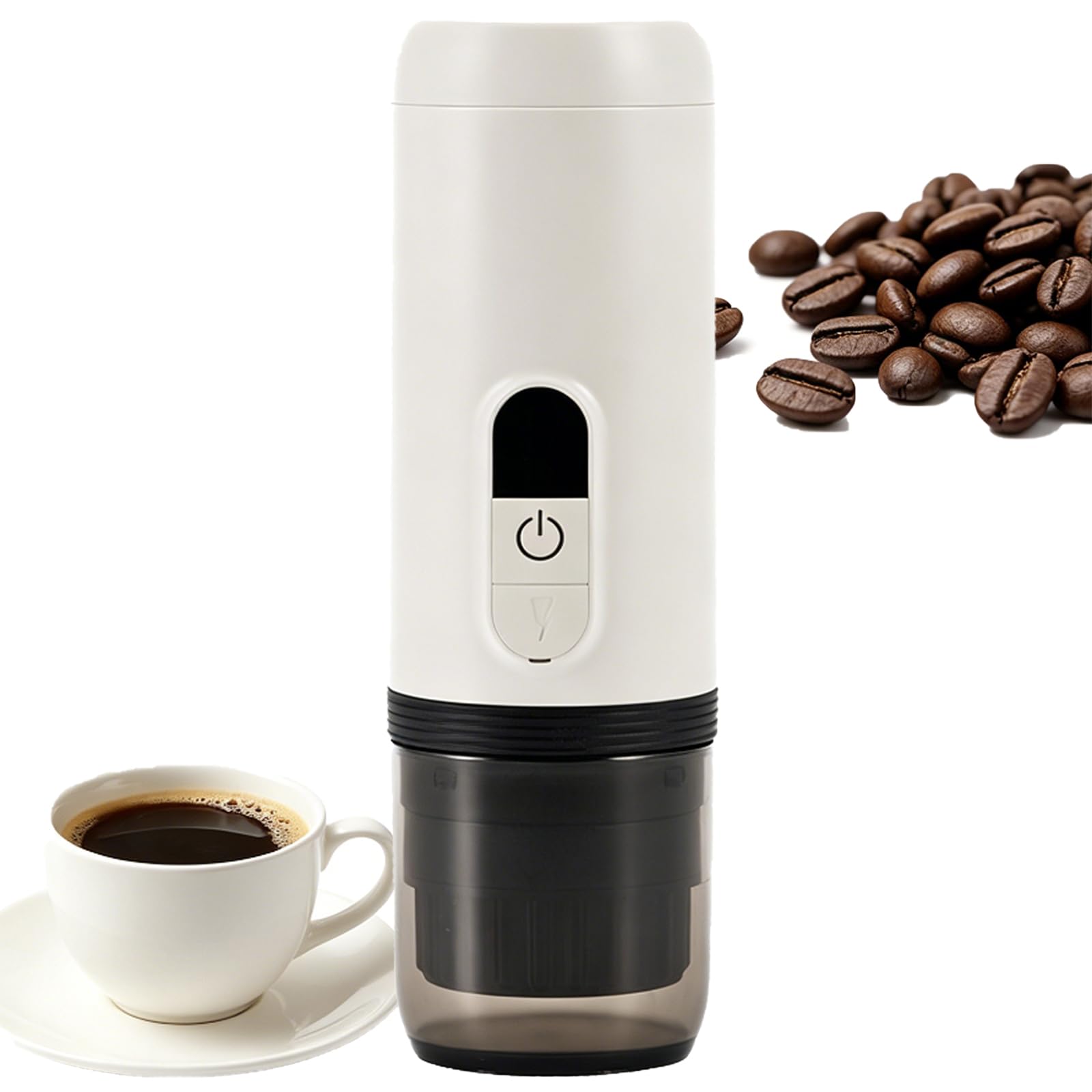 Cafetera Espresso Portátil 2 en 1, Máquina de Café Inalámbrica de Alta Presión de 20 Bares con Pantalla Digital, Cafetera de Cápsulas Mini Resistente al Agua IPX5 para Viaje, Camping al Aire Li white