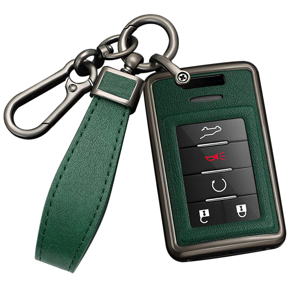 HIBEYO Keyless - Custodia per chiave auto, adatta per Cadillac Escalade ATS ATSL BLS Cts DTS XTS XLS per Chevrolet C6 C7 Corvette Portachiavi Nero Verde