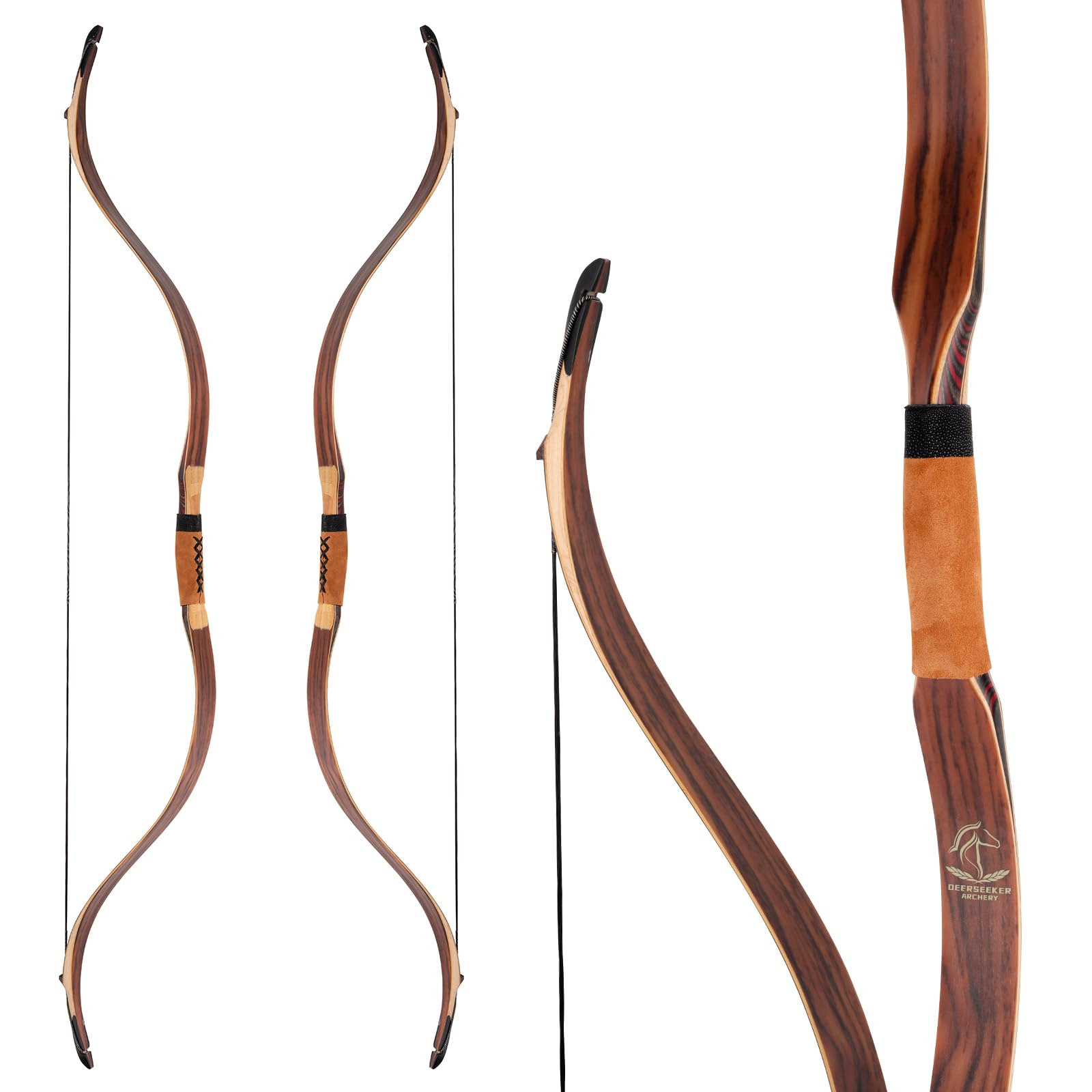 Deerseeker Archery 52" Exotic Recurve Bow Traditional Longbow Laminated Ambidextrous Tatar Horsebow Kit for Adults and Youth Shooting Hunting 20-80lbs