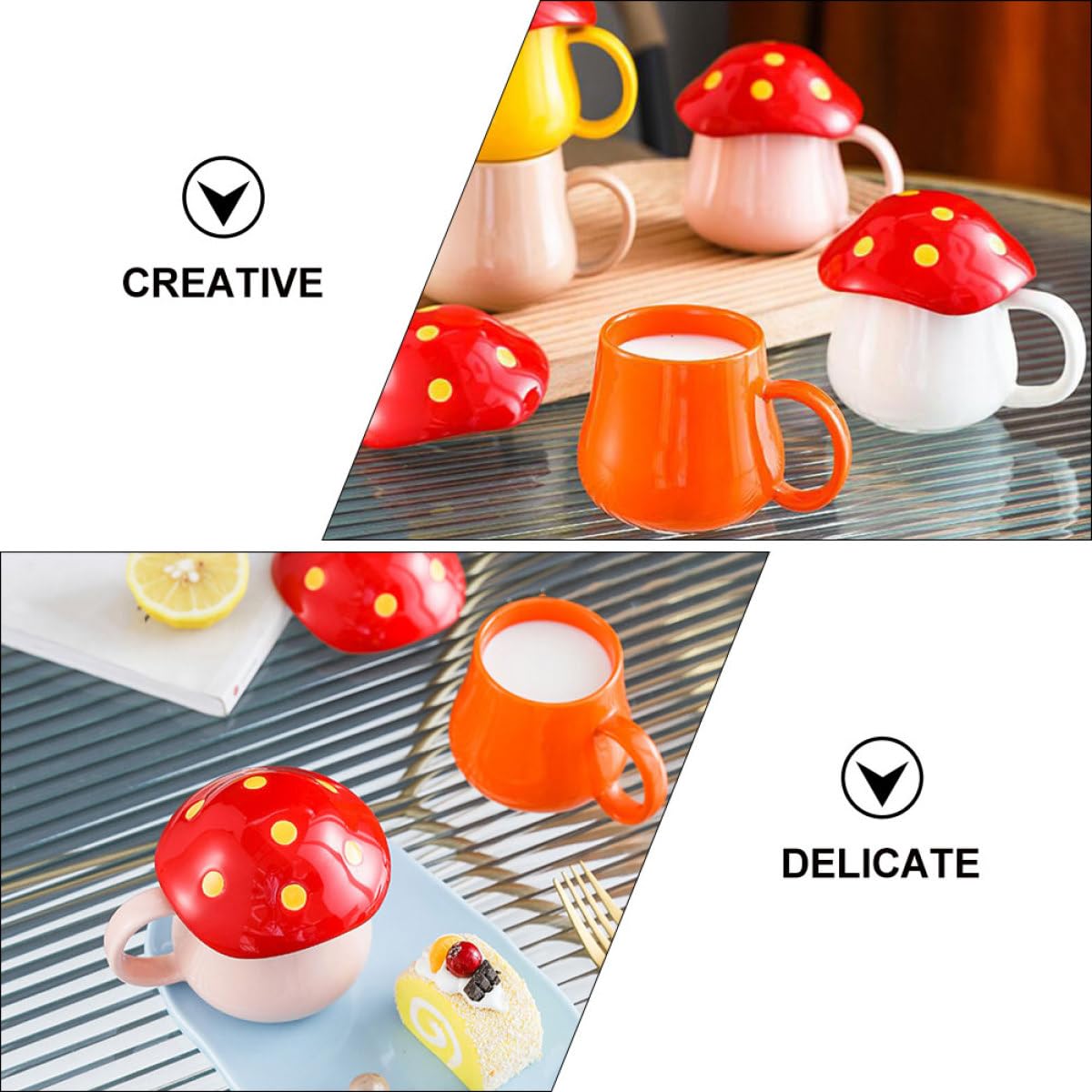 SUPVOX Tazza da Caffè in Ceramica a Forma di Fungo Set 2 Pezzi, Tazza per Colazione e Bevande Calde, Superficie Liscia e Impugnatura Comoda per Uso Quotidiano