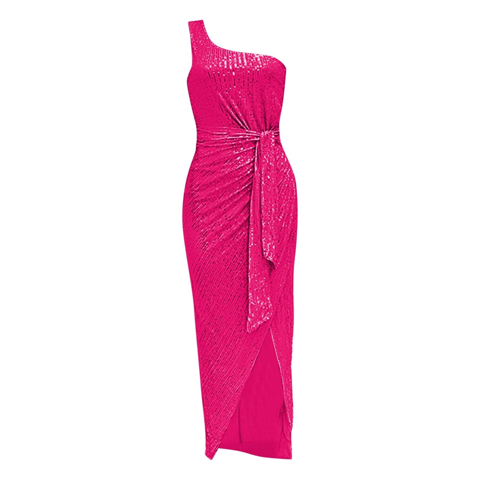Damen-Kleid mit schulterfreiem Pailletten, ärmellos, geschlitzt, rückenfrei