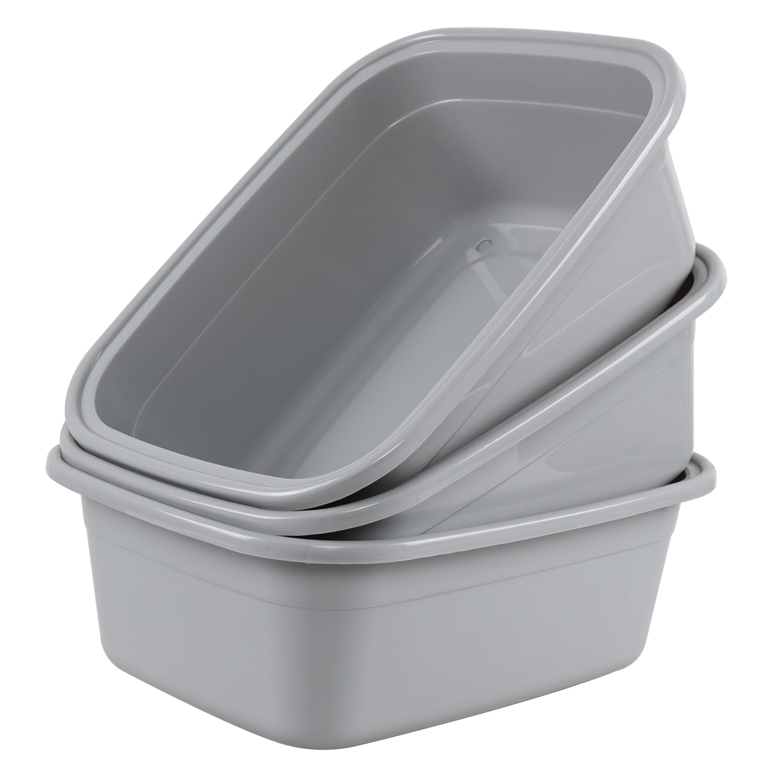 Fabnati 3-Pack 18 Quart Plastic Wash Basins, Rectangular Dish Washing Tub, Grey