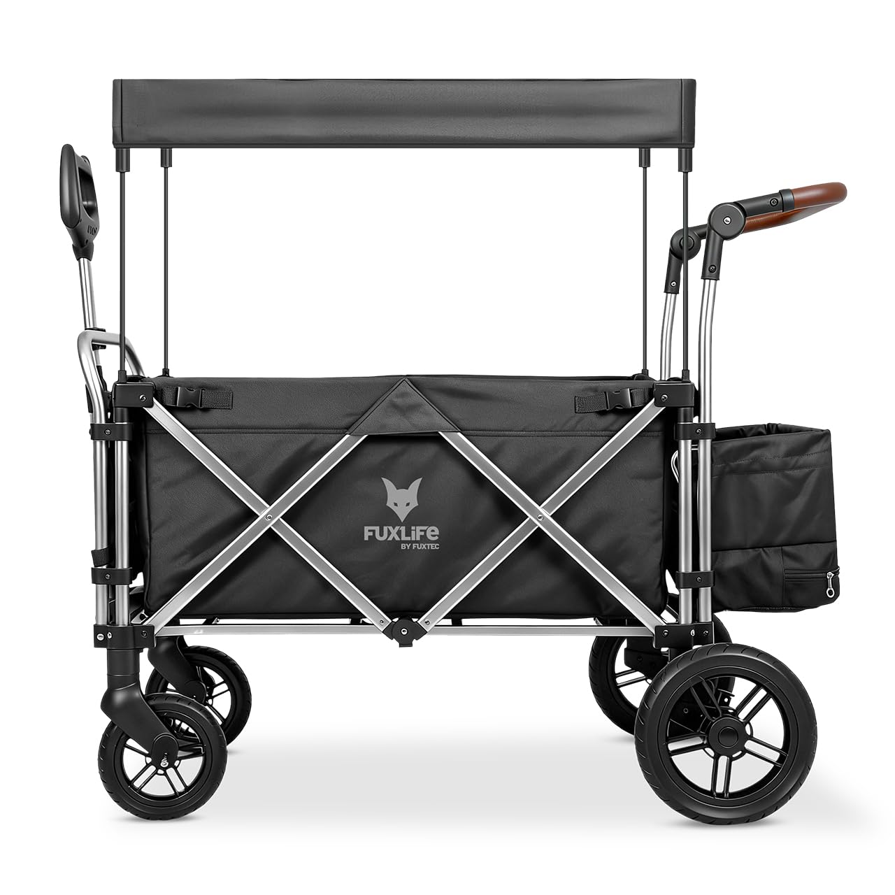 FUXLIFE handcart FX-CTL900 negro - premium plegable - carro de transporte para niños con toldo - interior acolchado y arnés de 5 puntos - ruedas con muelles - carro compacto plegable con bolsa de frío