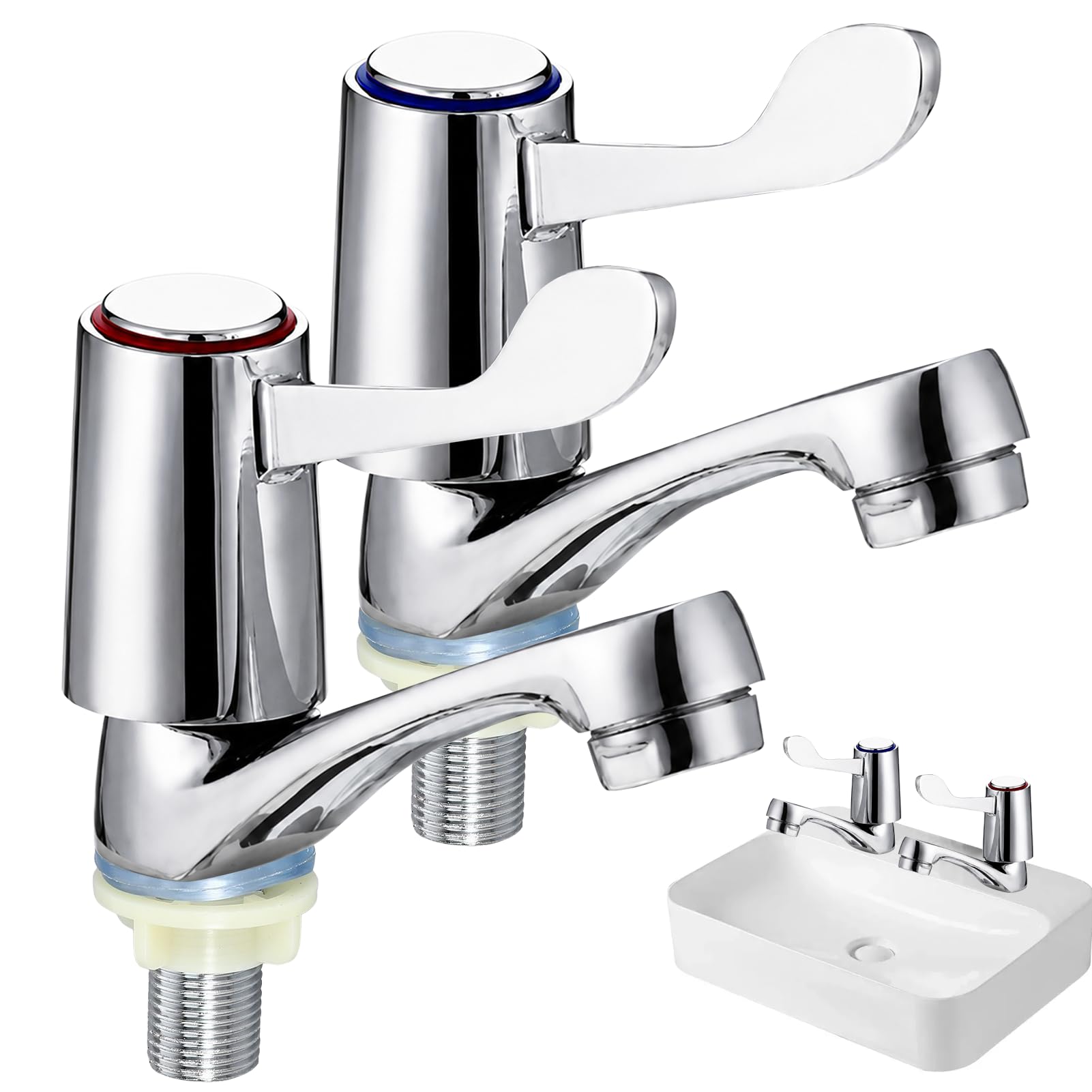 2 Pcs Sink Taps for Bathroom, Modern Chrome Basin Taps, ¼ Turn Lever Tap