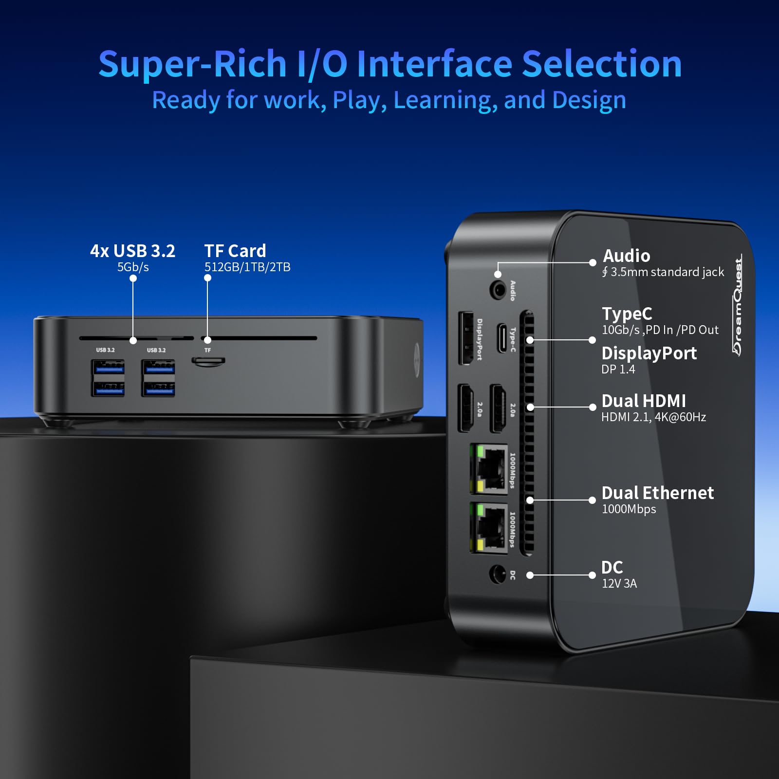 DreamQuest Mini PC Barebone Intel N95 der 12. Generation (bis zu 3,4 GHz), Micro Desktop Computer ohne RAM/SSD, Unterstützt DDR4/NVMe SSD, Type-C, 4K HDMI, USB 3.2, WiFi 5, BT 5.0, Gigabit Ethernet