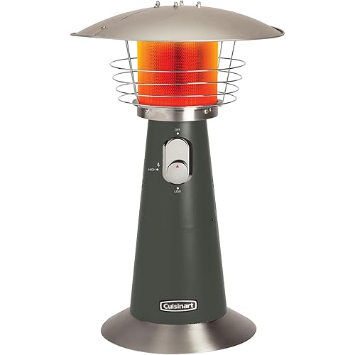 Cuisinart Portable Tabletop Patio Heater, 11,000 BTU Outdoor Propane Heater with Safety Tilt Switch and Adjustable Heat, Burner Screen Guard, 30 sq. Foot Heat Range, Gray