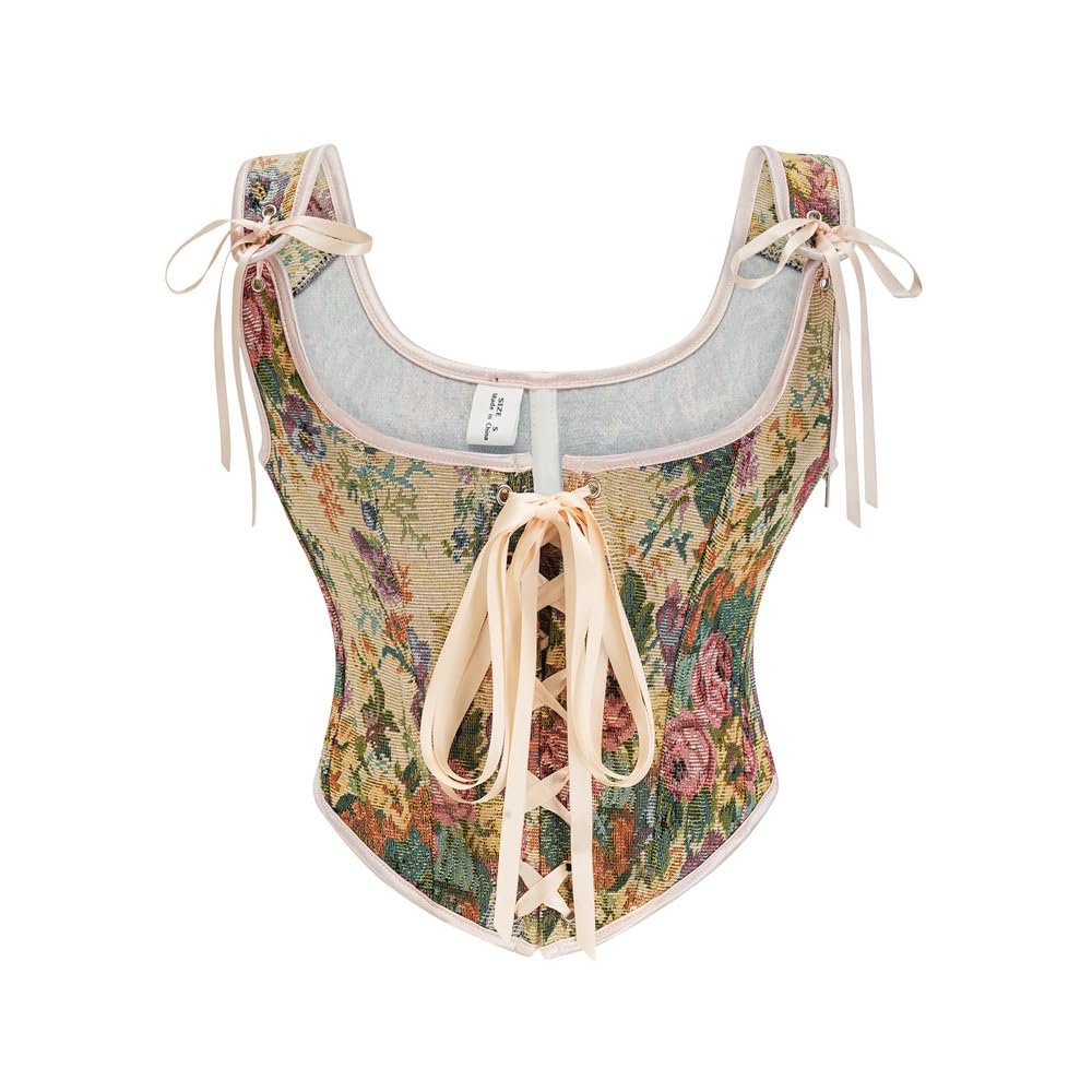 Women’s Retro Oil Painting Corset | Front Strap Lace-Up Vest Style Body Shaper | Slim Fit Bustier-image-37